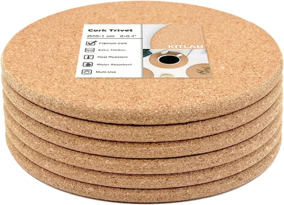 Cork Trivet, 6 Pack High Density Thick Cork Coaster Set for Hot Dishes and Hot Pots, 8 Inch Heat Resistant Multifunctional Cork Board, Hot Pads for Table & Countertop image number 2