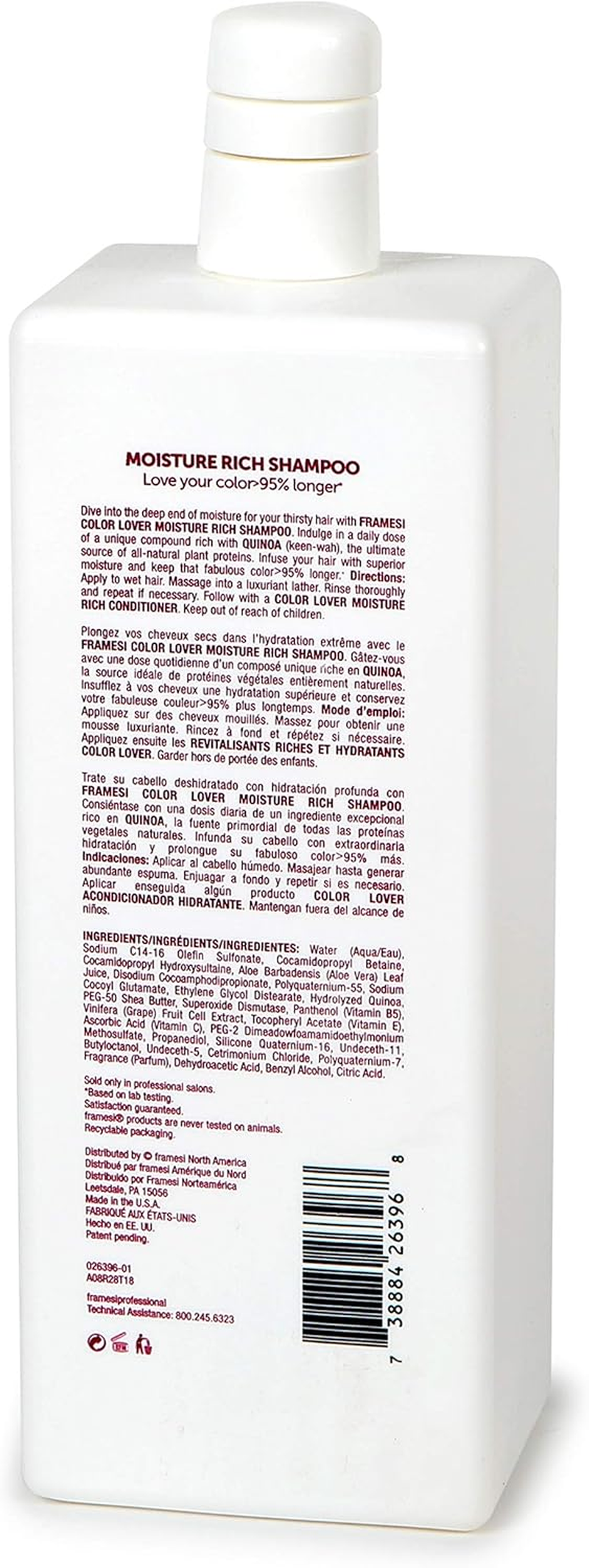 Framesi Color Lover Moisture Rich Shampoo, 999.58 Ml image number 6