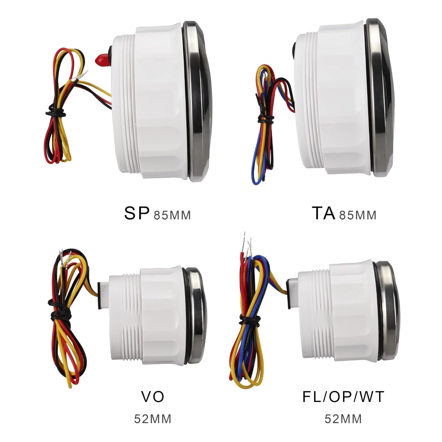 MOTOR METER RACING W PRO Series 6 Gauge Set - 85Mm GPS Speedometer 220 KMH & Tachometer 52Mm Volt, Fuel Level, Water Temperature & Oil Pressure White Dial Red LED - for Car Boat Marine Truck image number 6