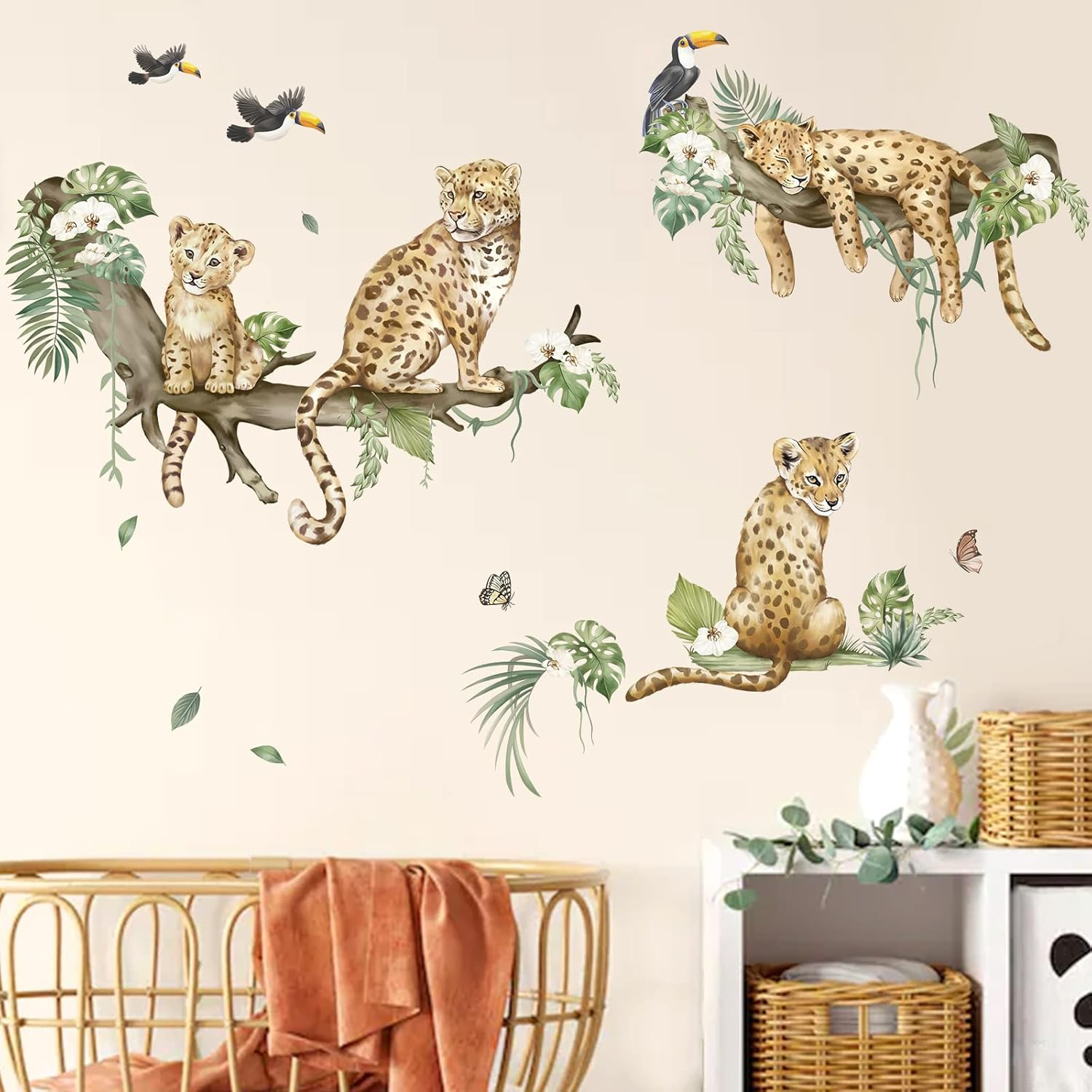 Decalmile Leopard Safari Wall Decals Jungle Animals Cheetah Wall Stickers Baby Nursery Boys Girls Bedroom Playroom Home Decor (DM0937A) image number 4