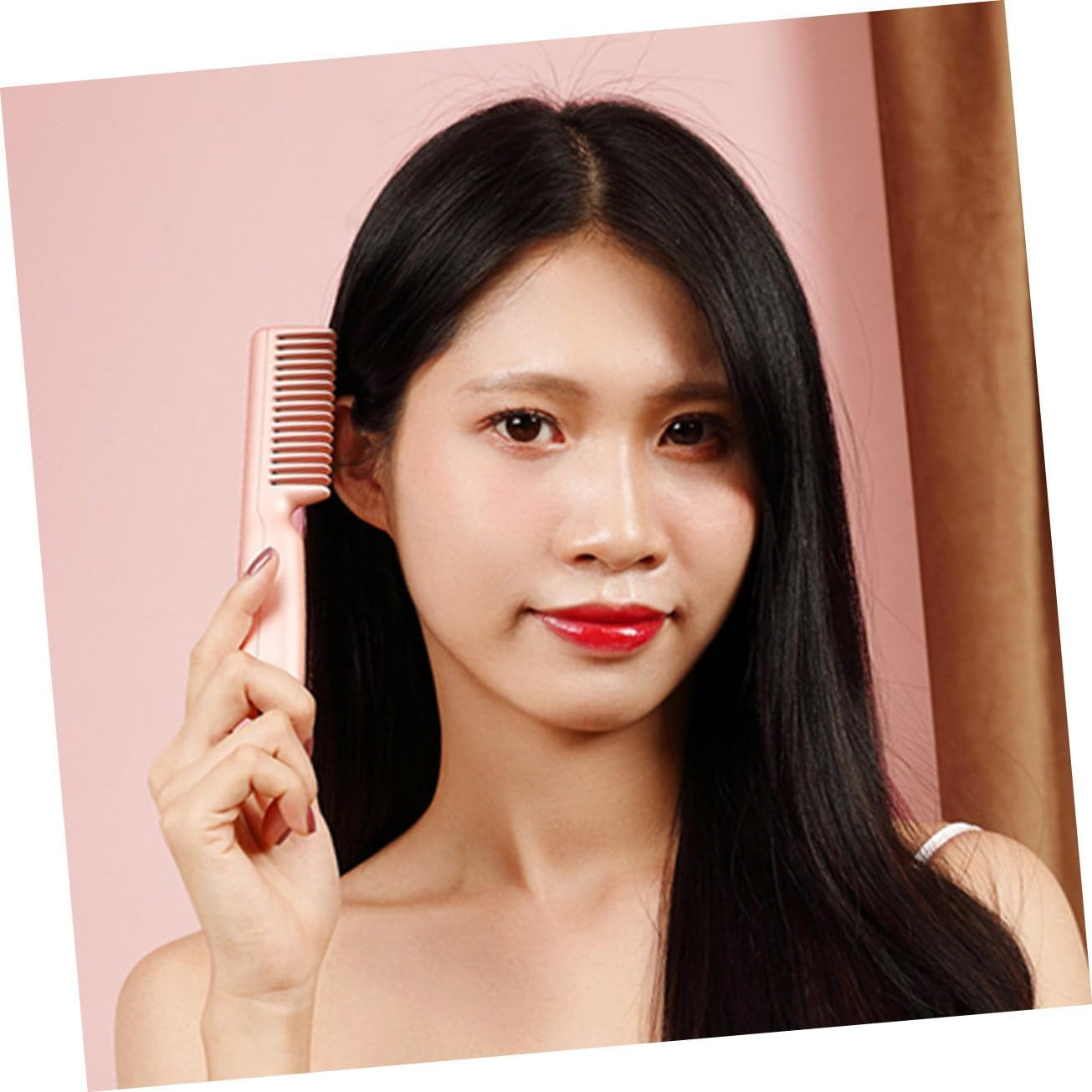 Baluue 1 Set Useful Hair Straightener Brush Hair Straightening Brush Hot Comb (Pink) image number 4