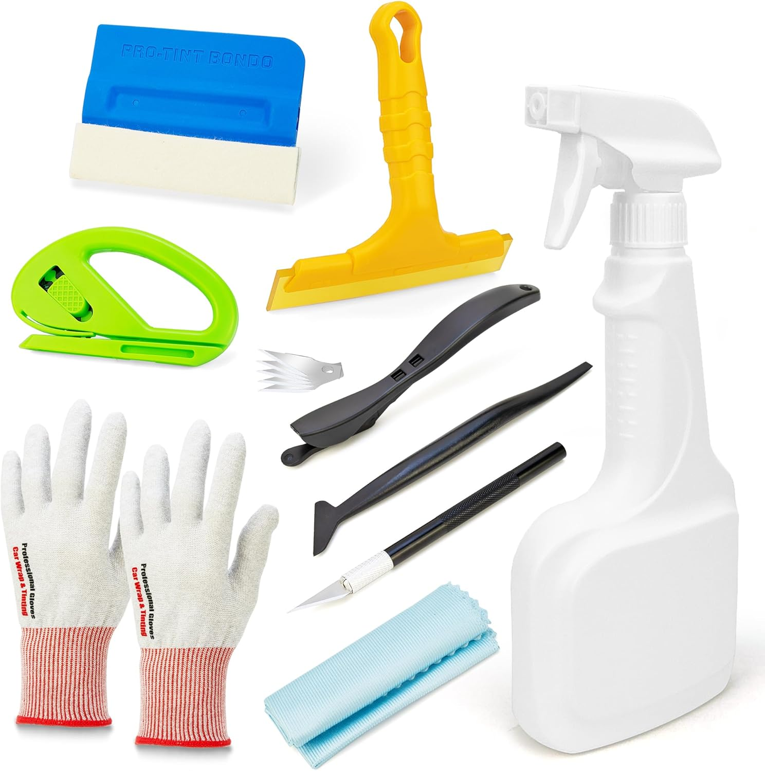 Umaki Car Vinyl Wrap & Window Tint Installation Kit - 10-Piece with Magnetic Squeegee, Safety Razor Cutter, Spray Bottle, Carbon Fiber Gloves for PPF, Automotive Detailing & Glass Film Application