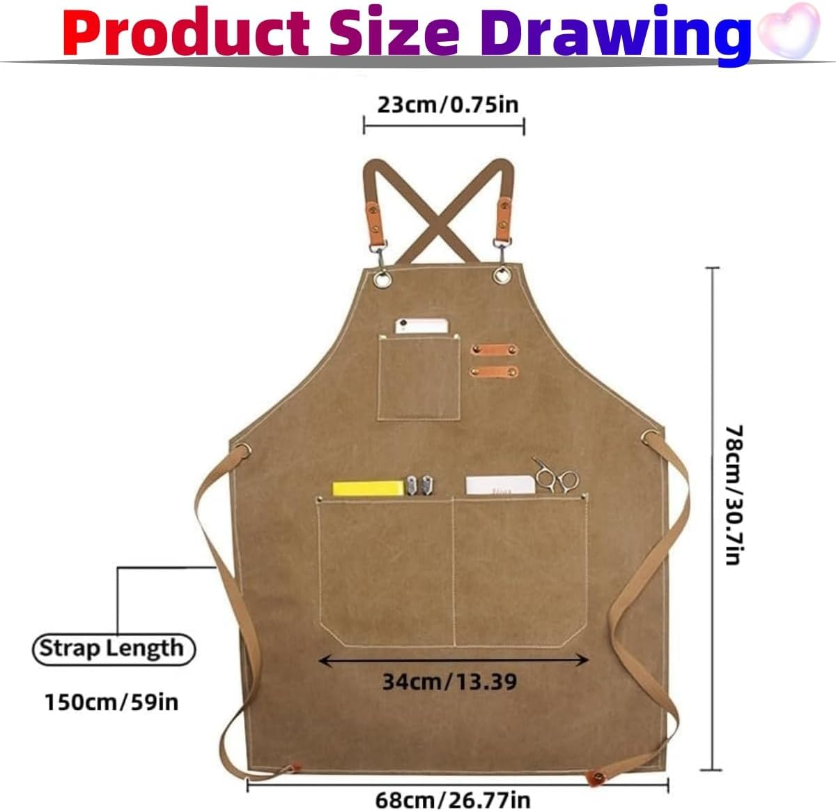 KLHCDUO Thickened Canvas Apron, Adjustable Chef'S Apron with 3 Pockets, for Men and Women, Carpentry, Paint Work Aprons, Apron Overalls, Coffee Shop Workers Dressing up Hair Salons