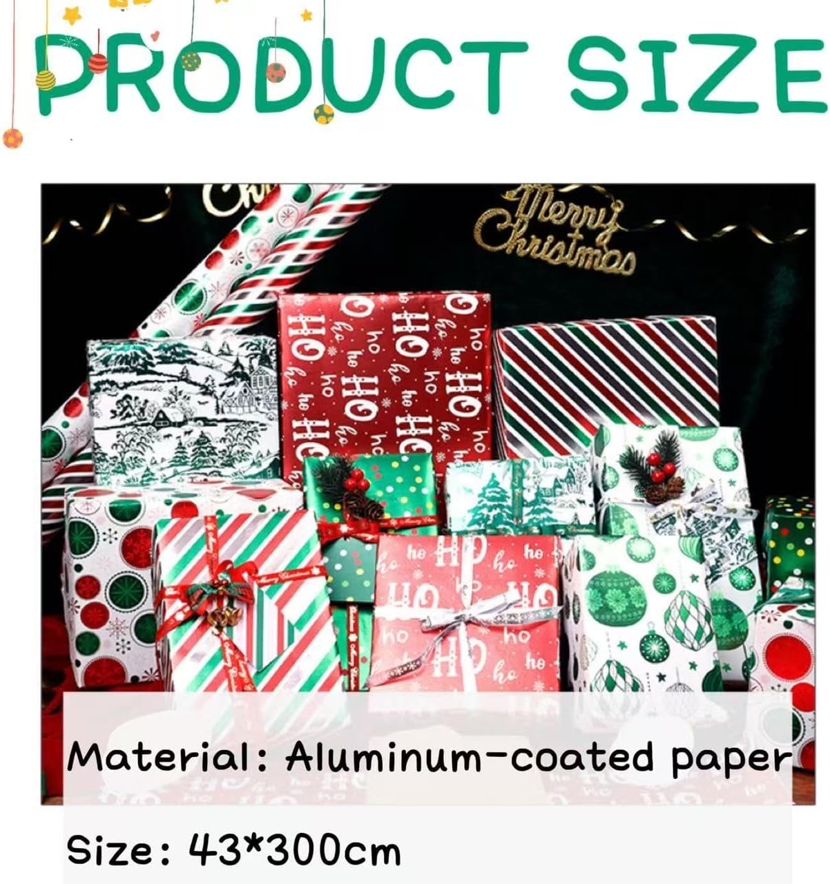 SUPNBDM Christmas Wrapping Paper, Kraft Wrapping Paper for Xmas Day,3 Rolls, 45Cm Width 3M Length Each,With Classical Xmas Pattern Lucky Red,Christmas Wedding Birthday Gift Wrapping Paper (Red, Green) image number 4