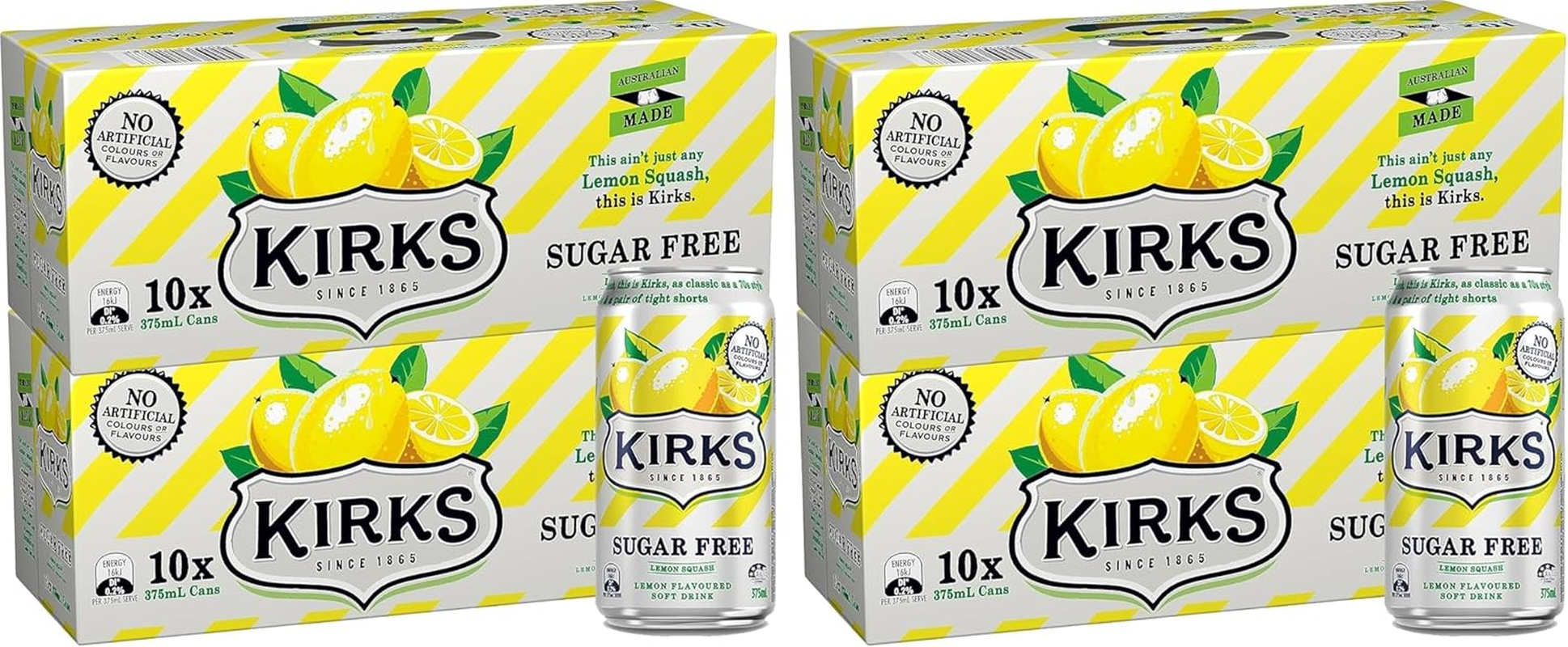 Kirks Lemon Squash Sugar Free Soft Drink Multipack Cans 20 X 375 Ml (Pack of 2) image number 2