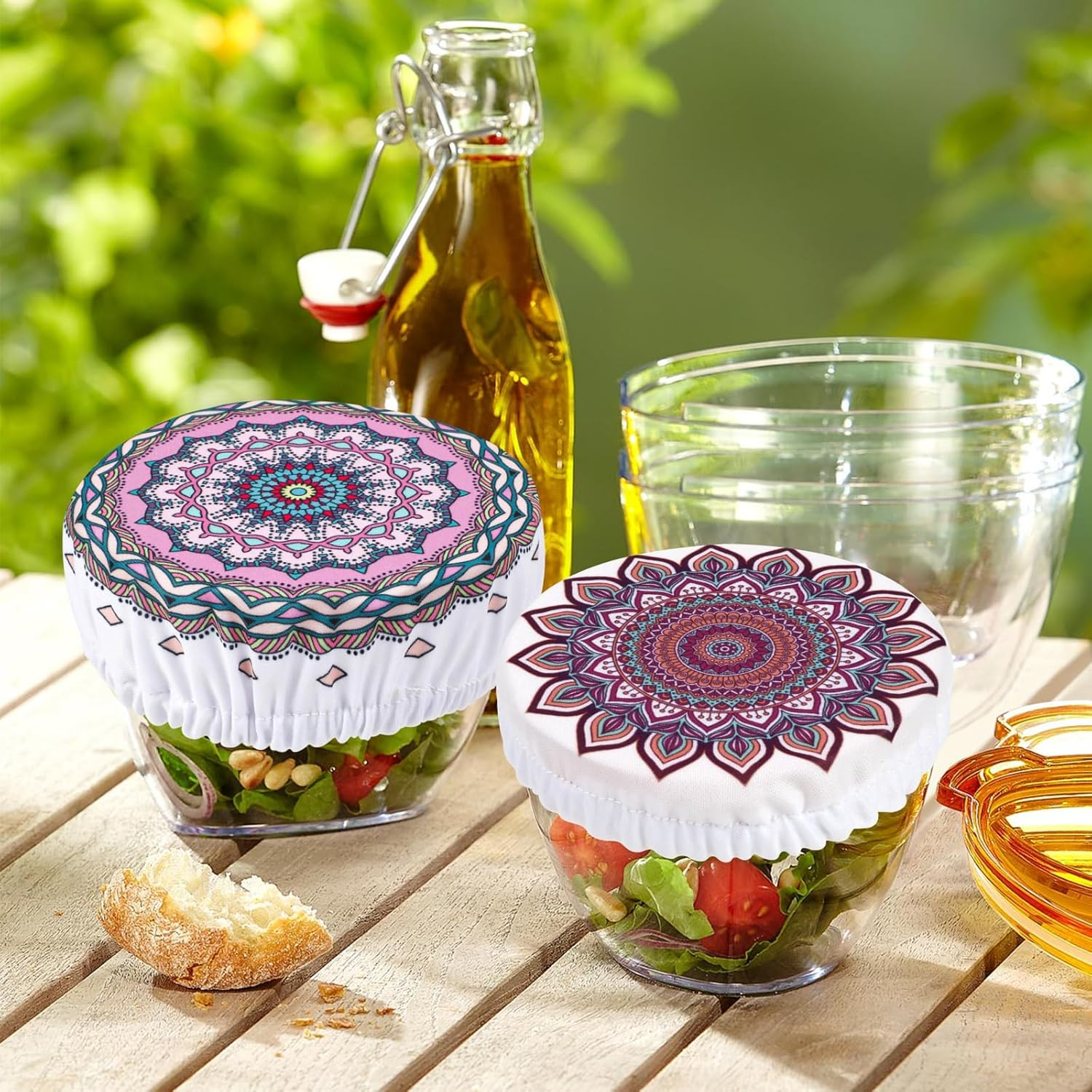 Hapurs Set of 5 Reusable Food Cover Bowl Covers, Elastic Fabric Covers Multi Purpose Food Storage Dish Covers Can Lids, Fruit Vegetable Meat Preservation Fresh Keeping Bread Rising Cover (Mandala A)