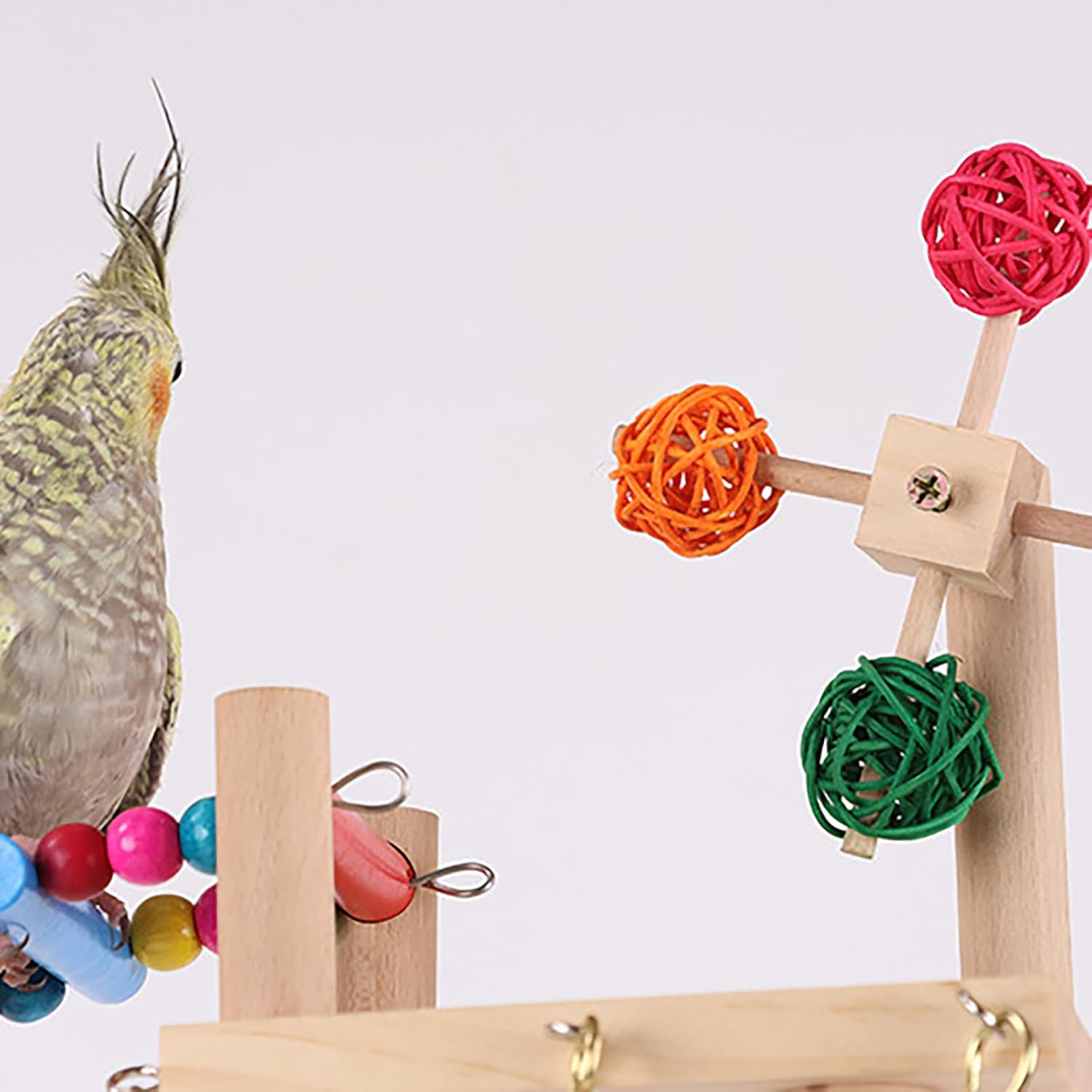 Beaufairy Bird Playground Parrot Play Stand, Parrot Playstand Wood Play Gym, with Swing Climb Natural Wood Playpen Ladder and Tray, for Parakeets, Cockatiels, Bird Cage Accessories, 46*31*70CM, F557 - 020 image number 3