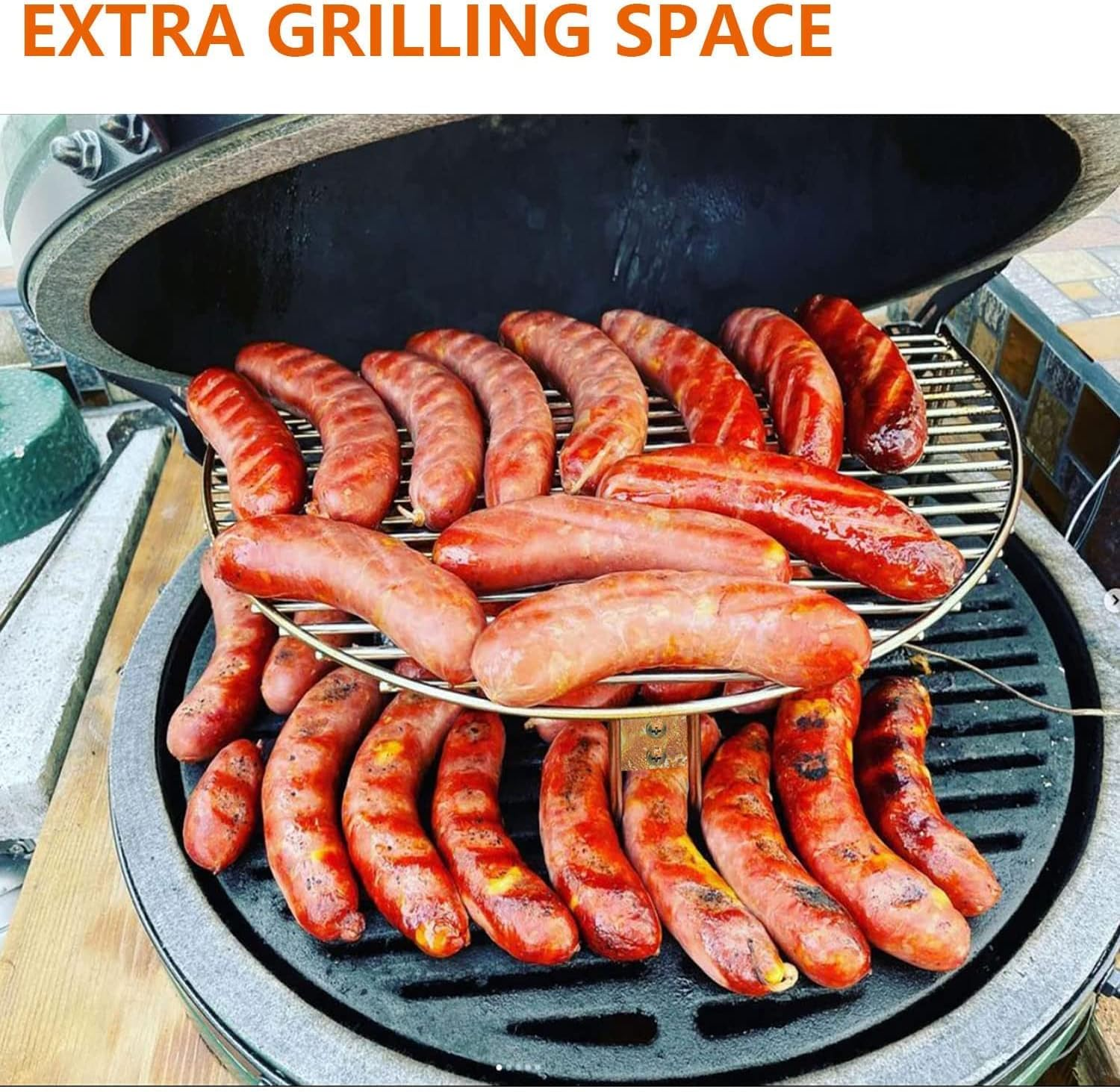 Mixrbbq Grill Expander Rack for Big Green Egg Large & XL, Kamado Joe Classic Ceramic Grill, Chargriller 18" Akorn, Weber Kettle Grill Gas Grills, Stainless Steel Stack Rack Expansion Grilling Grid image number 5