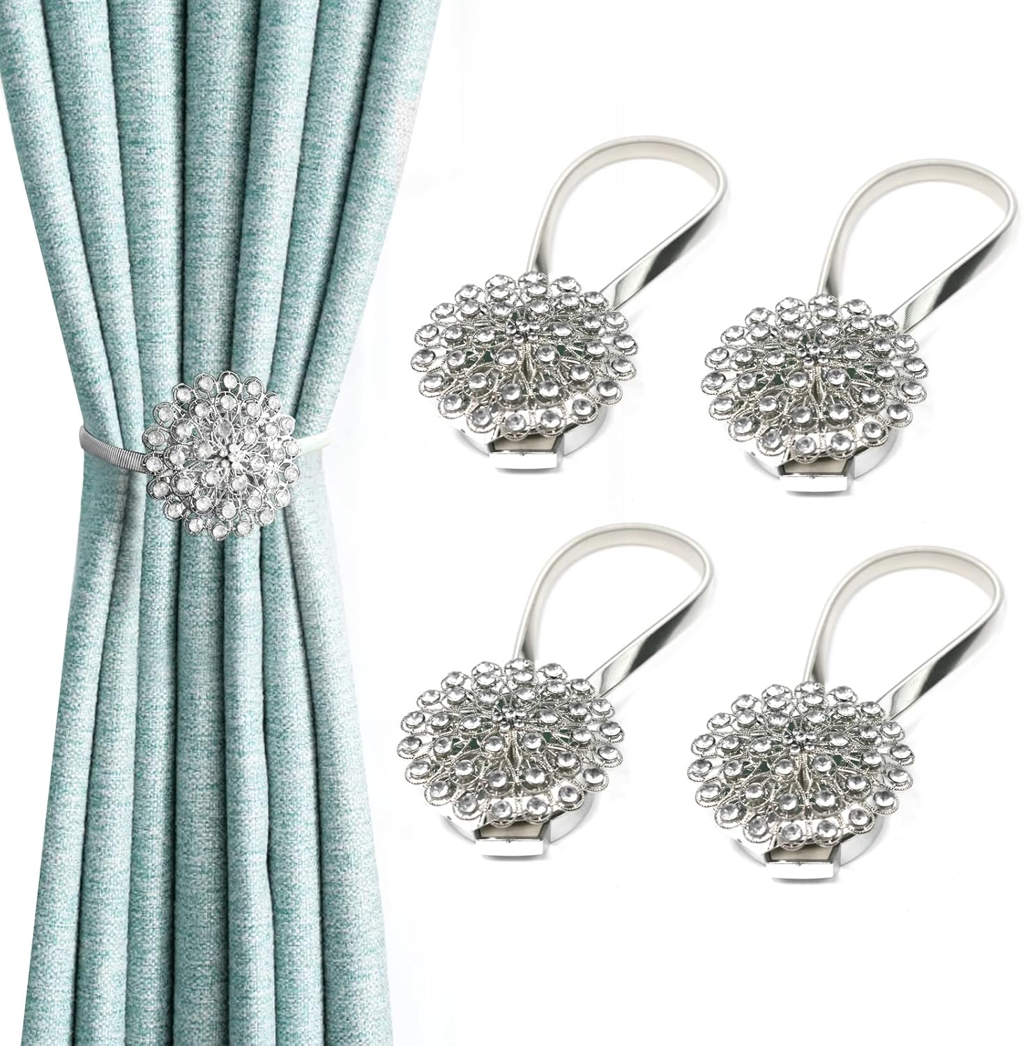 4 Packs Curtain Magnetic Buckle Spring Window Decoration Curtain Tie Rope for Home Office Decoration (White) - Lake Blue image number 7
