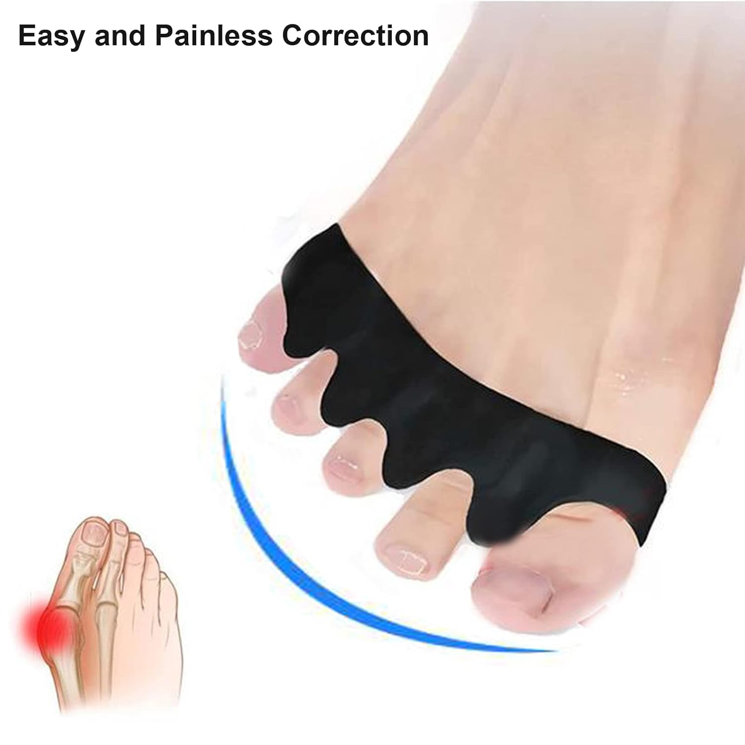 [2 Pairs] Black Toe Separator Toe Spacers for Feet, Premium Bunion Corrector for Women & Men, Hammer Toe Straightener, Comfortable and Durable Toe Separators for Overlapping Toes image number 3