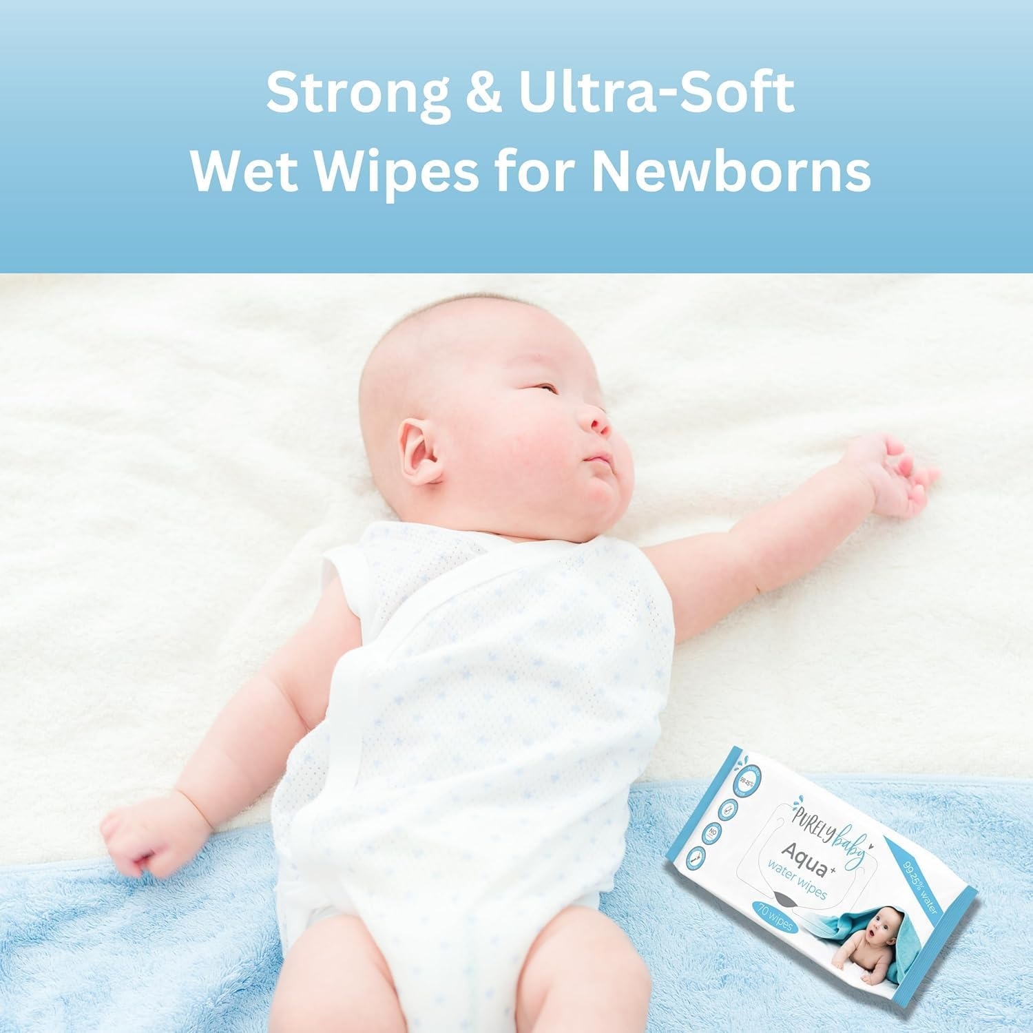 Aqua+ Water Wipe - Fragrance-Free - Dermatologically Tested - Strong & Ultra-Soft Wet Wipe for Newborns &ndash; Extra Large Wipes - Pack of 70 Wipes image number 5