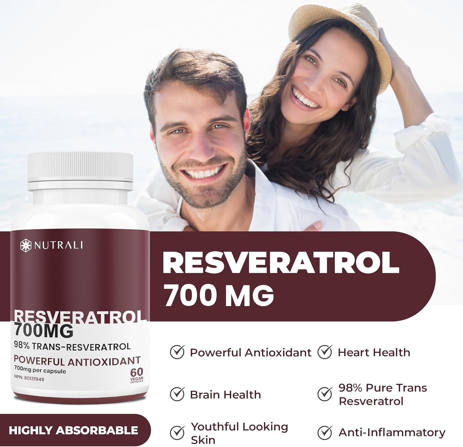 New HIGHEST POTENCY 700Mg RESVERATROL Capsules, 98% Pure Trans-Resveratrol Supplement, Powerful Antioxidant and Anti-Inflammatory Properties. Gut Health, Improved Radiant Skin Supplement for Women and Men, Non-Gmo, Vegan, Gluten Free. 60 Capsules. image number 4