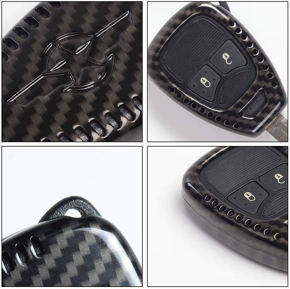 Cherocar for Jeep JK Key Fob Cover Skin Case Protection for Jeep Wrangler JK JKU 2007-2018, Key Accessories, Carbon Fiber, 2Pcs/Set