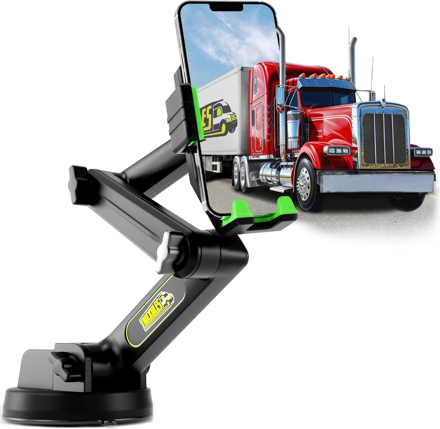 Phone Mount for Truck Phone Holder for Truck - Heavy Duty Super Suction Cup, Mobile Device Holder Dashboard Window 16.9 Inch Long Arm & Stable, Iphone & Samsung Compatible, Big Rig Trucker, Green image number 2