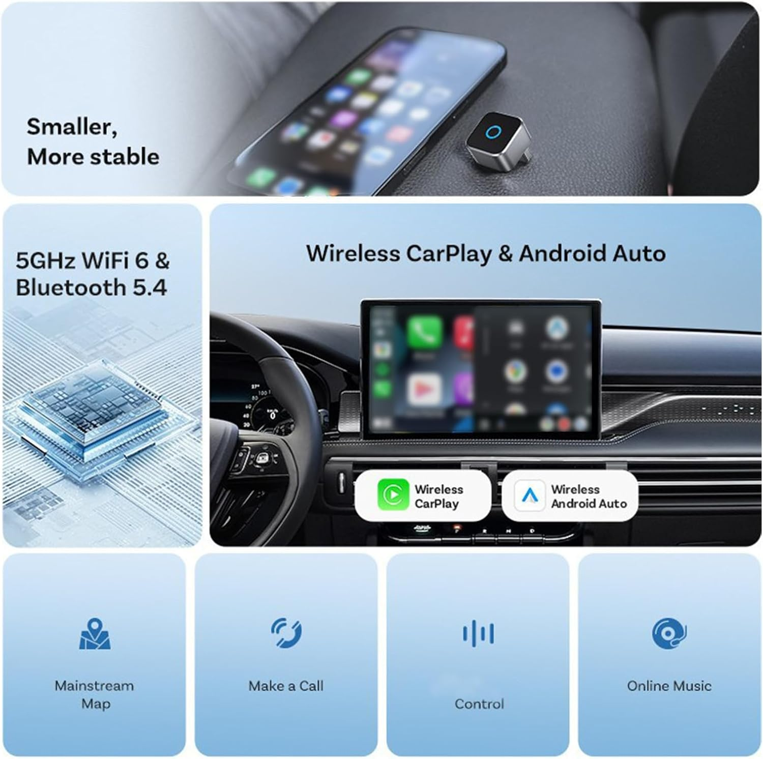 Wireless Carplay Adapter 2025, Mini Cube 3.0 Wireless Carplay/Android Auto Adapter, Mini USB Design, Fast Connection, No Delay, Plug and Play (1 Set) image number 3