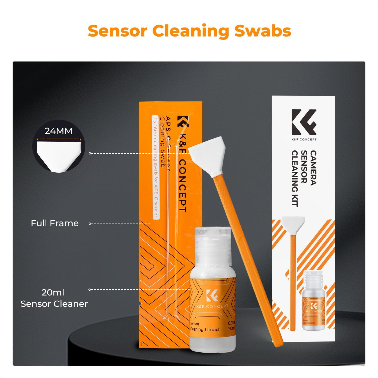 K&F Concept 16Mm APS-C Frame Sensor Cleaning Swab X 6 + 20Ml Sensor Cleaner, DSLR SLR Digital Camera CMOS and CCD Sensor Cleaning Swab Kits for Nikon Sony Canon Camera Clean image number 1