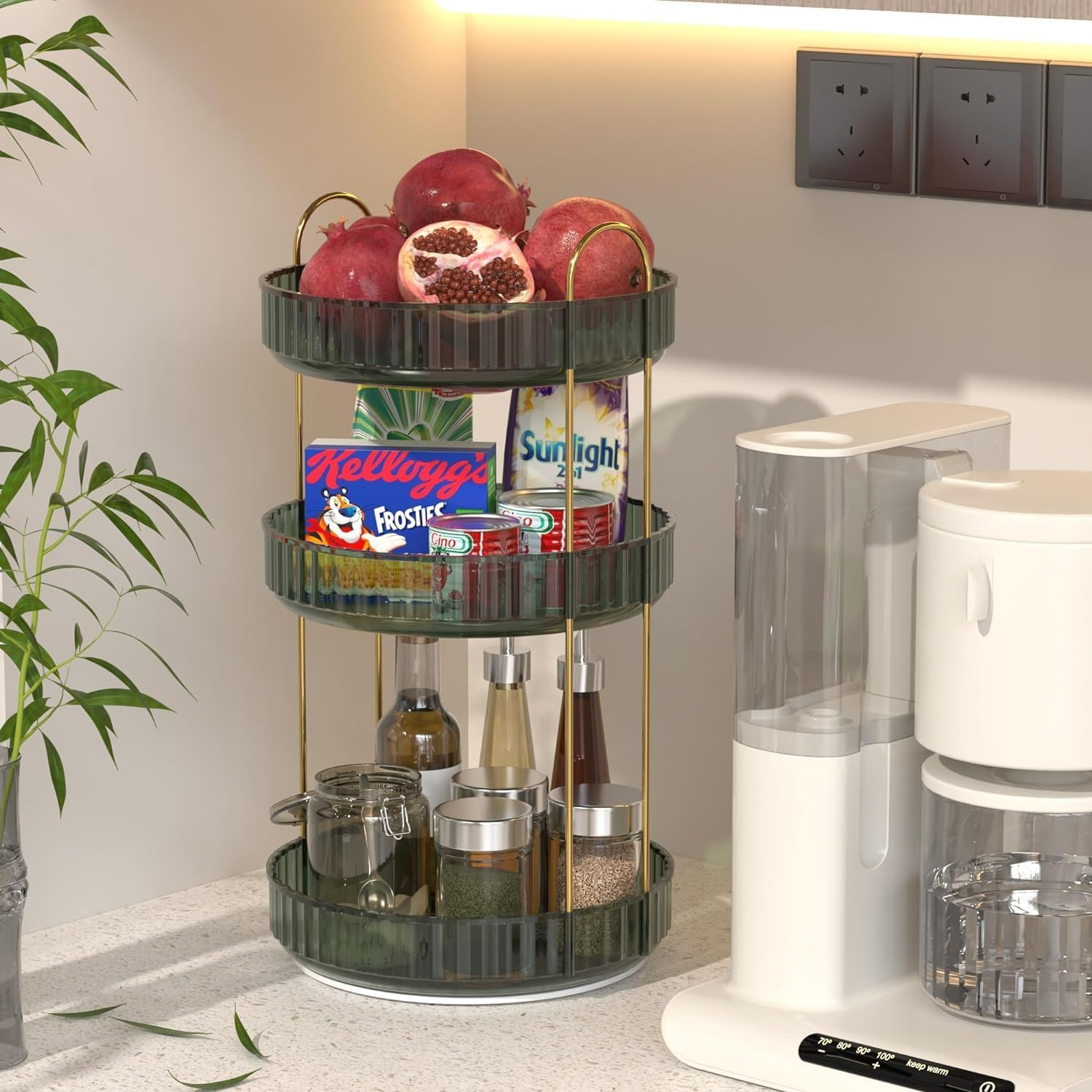 Tinyso 3 Tier Rotating Makeup Organizer for Vanity,Skincare Perfume Storage Organizersbathroom Counter Organizer for Make up Cosmetic Lipstick,Clear Spinning Organizer Perfume Holder (Green, 3Tier) image number 5