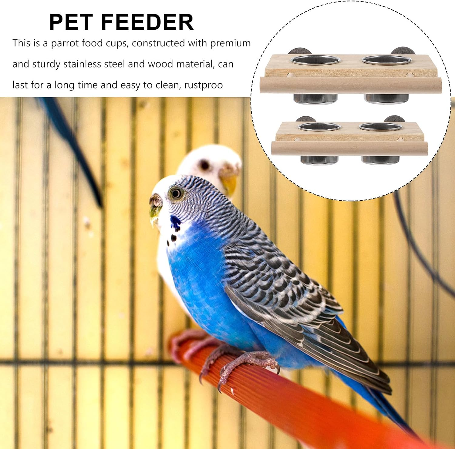 GRIRIW Parrot Food Bowl and Water Feeding Cups Set, 2Pcs Stainless Steel Pet Feeder with Stand, Small and Large Sizes for Bird Cage Accessories, Suitable for Parrots and Small Birds image number 6
