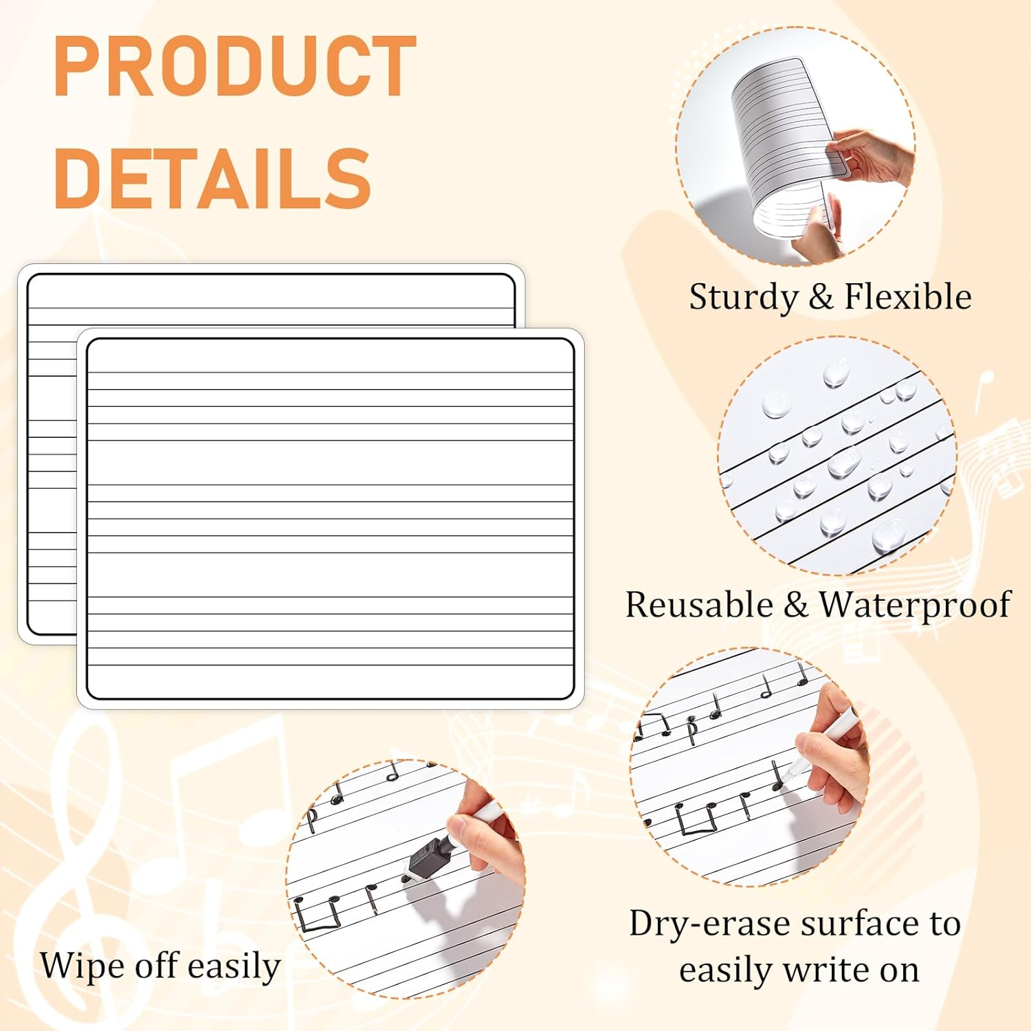 24Pcs Dry Erase Music Staff Lap Boards for Student Reusable Musical Notes Double Sided Erasable Cardboard Music Note Whiteboard for Musical Teacher Classroom Homeschool Portable Teaching Tool 12" X 9" image number 4