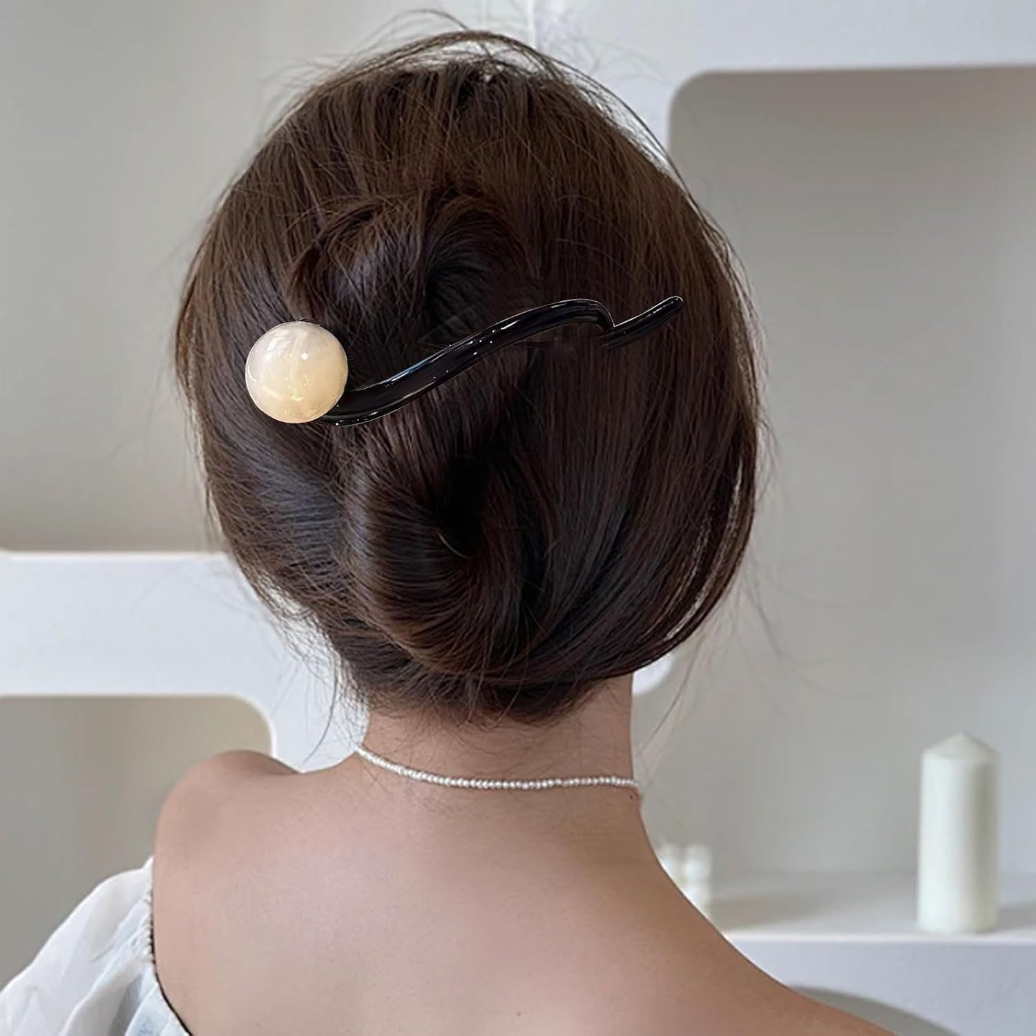 6 Pcs Pearl French Twist Hair Pins, Banana French Pearl Hair Clips, Elegant French Pearl Hair Claw Clips for Women Girls Hair Accessories