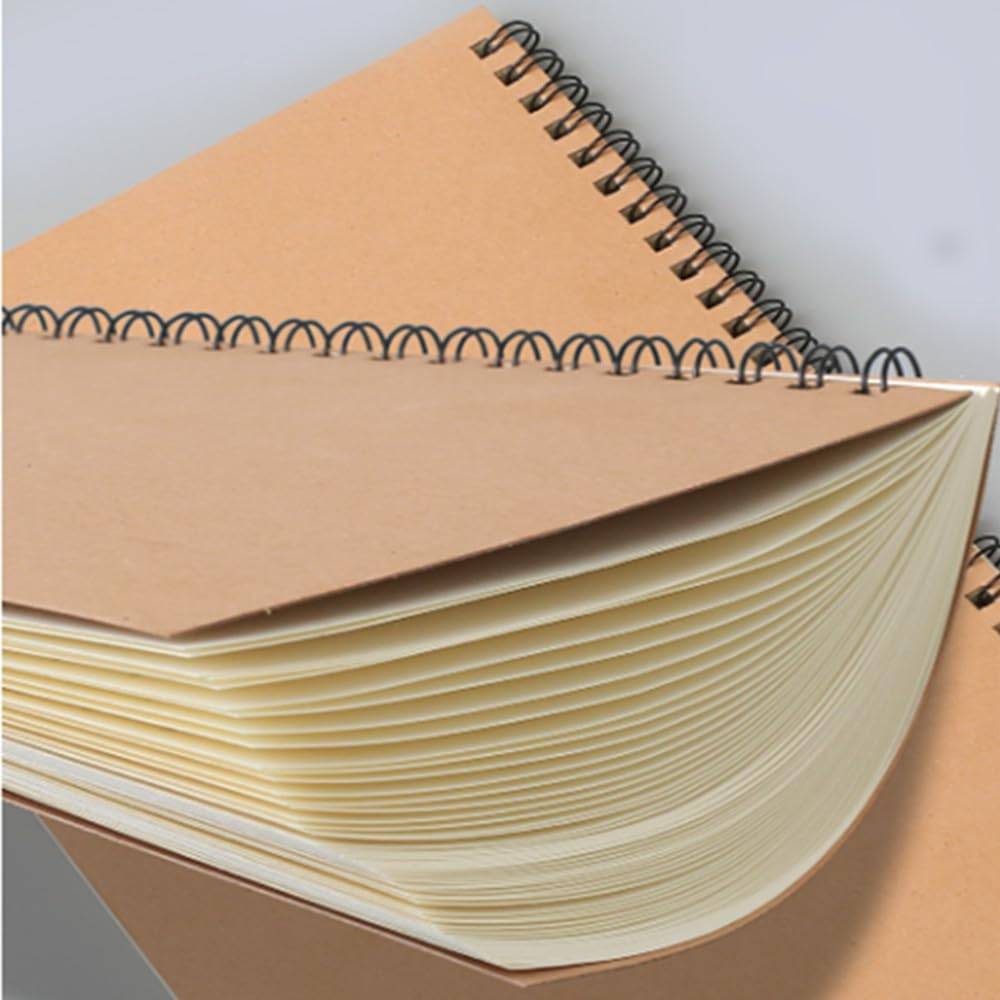 Small Spiral Notebook, 120 Lined Pages Spiral Journal Kraft Cover Notebooks & Writing Pads for School Home Office Aesthetic Sketch Drawing Note (Kraft Cover) 6 Packs Loopunk image number 1