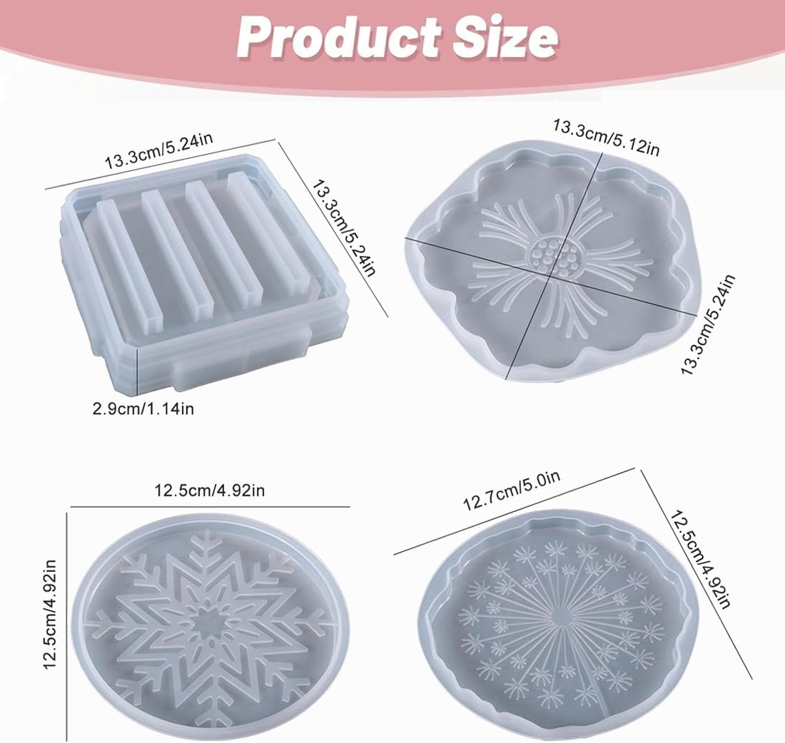 4PCS Coaster Resin Moulds Silicone Dandelion Snowflake Sakura Coaster Moulds with Holder Molds for Epoxy Resin DIY Art Craft Cup Mats image number 6