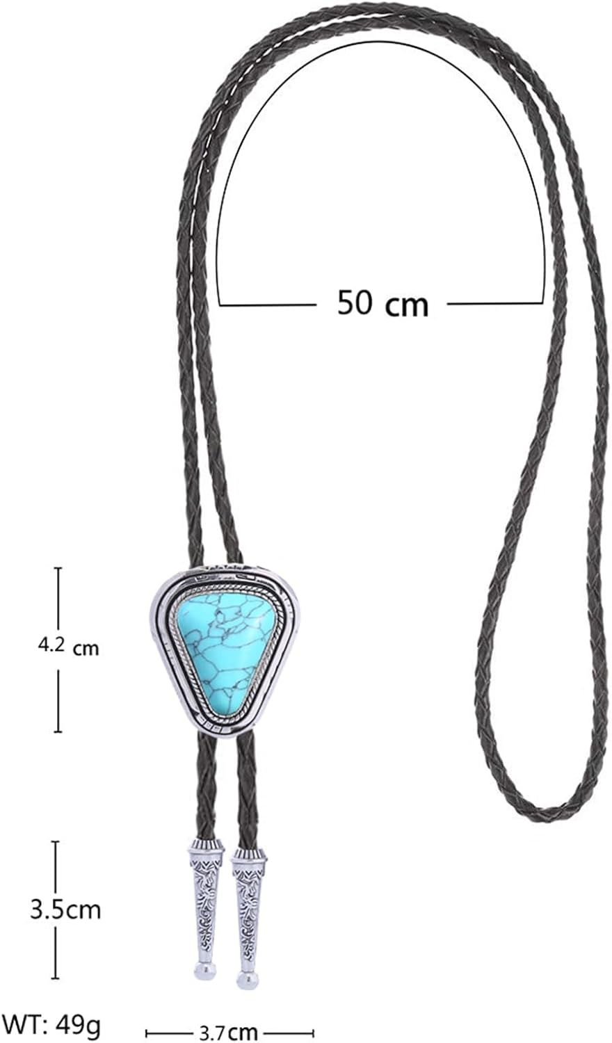 Turquoise Bolo Tie for Men, Leather Braided Necktie, Western Cowboy Style, Costume Accessory