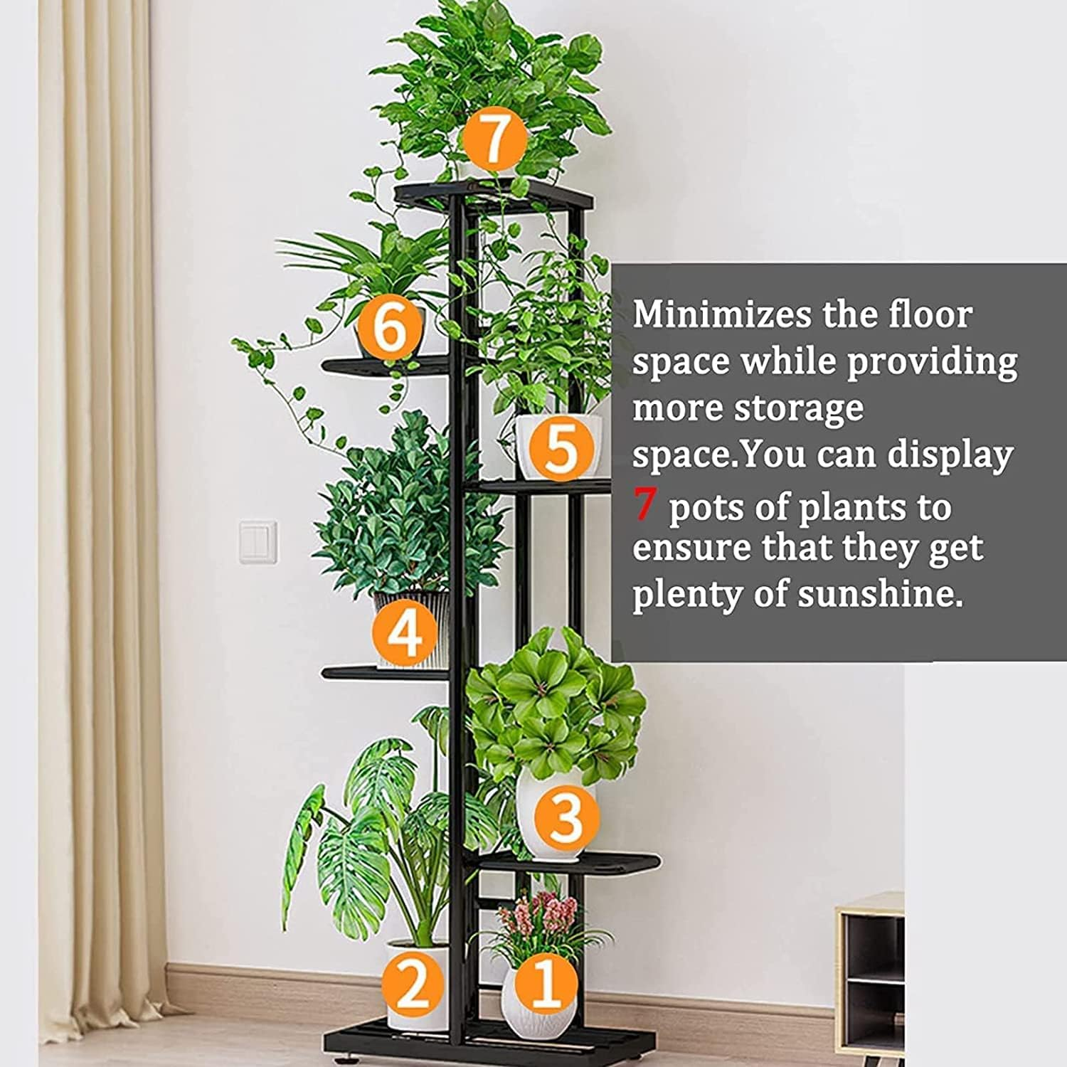 6 Tier 7 Potted Metal Plant Stand Indoor Outdoor Multiple Flower Pot Holder Shelf Stander Plant Holder Storage Rack for Indoor Outdoor Garden Greenhouse Patio Natural Black image number 2