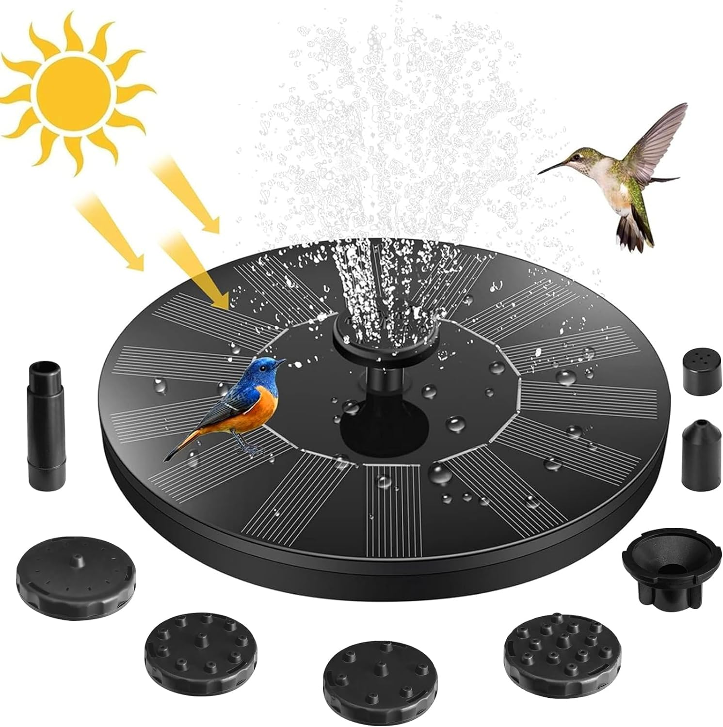 Solar Fountain Pump for Outdoor, Solar Bird Bath Fountain Upgraded Solar Fountain Water Pump with 6 Nozzles Floating Solar Fountain for Garden, Pond, Patio, Pool, Aquarium, Fish Tank image number 5
