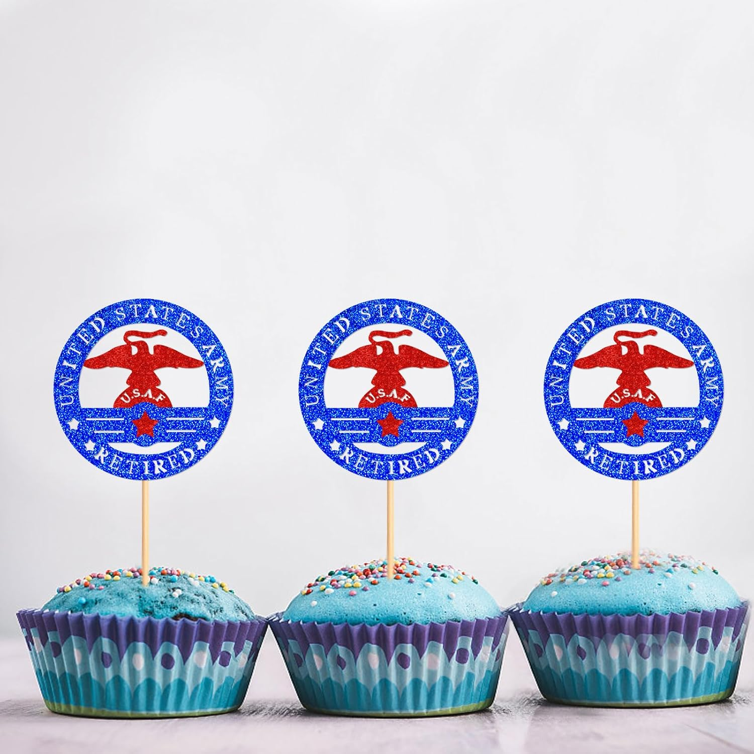 24PCS Military Themed Cupcake Toppers Badge Military Themed Retired Cupcake Picks Navy Bound Themed Cupcake Decorations Retirement Army Birthday Party Cake Decorations Supplies image number 4