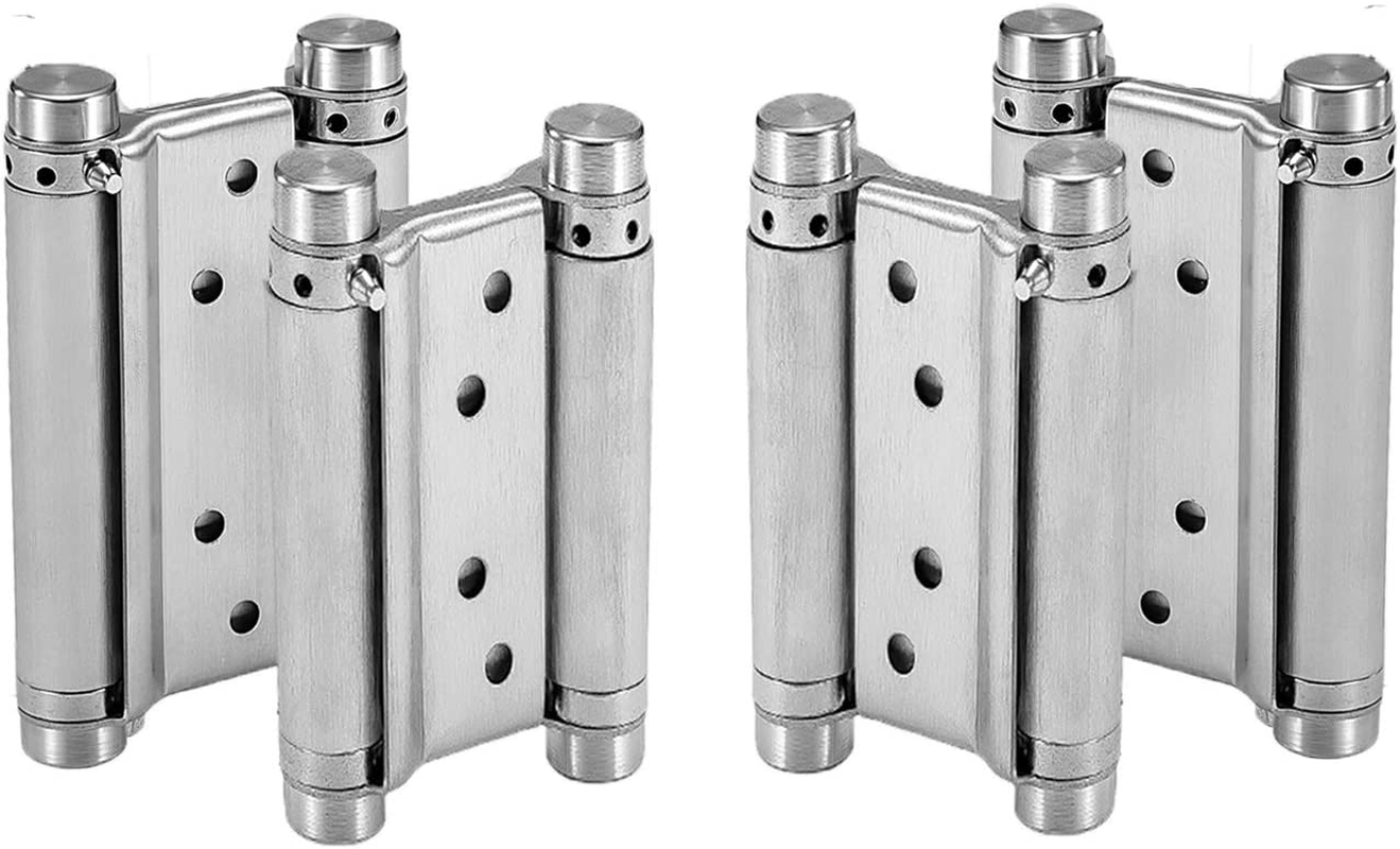 2 Pairs (4Pcs) of 5" Heavty Duty Stainless Steel Cafe Saloon Door Swing Self Closing Double Action Spring Hinges image number 5