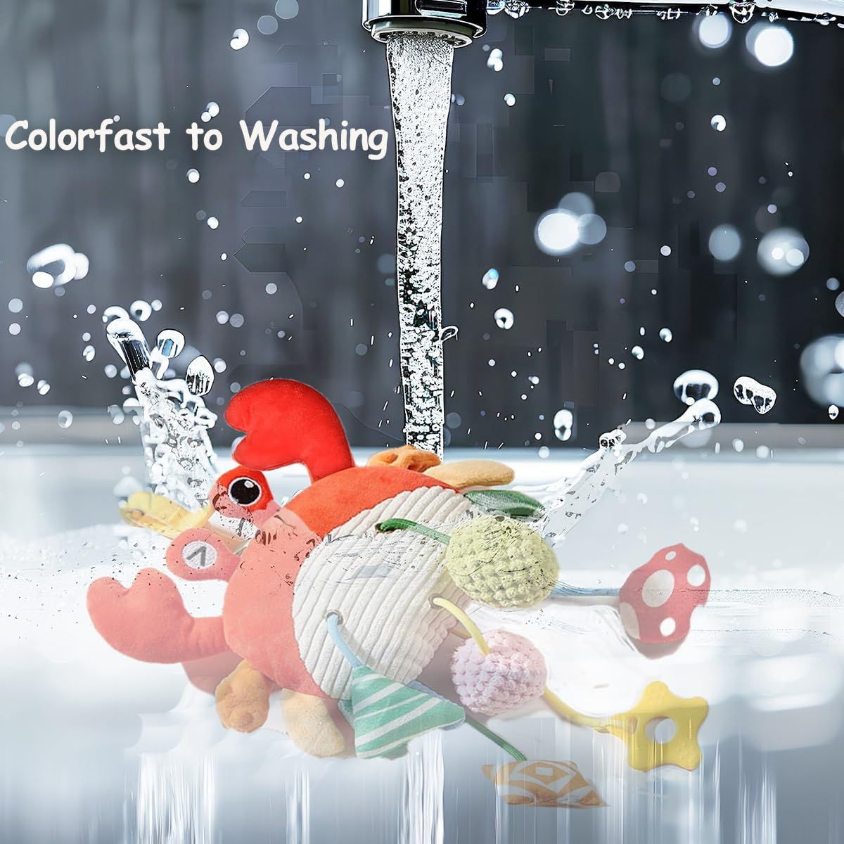 Crab Car Seat & Stroller Toy for Babies 0-12 Months, Sensory Hanging Toy with Rattle, Mirror, Squeaker, Bpa-Free Pull Strings, Fine Motor Skills Baby Newborn Infant Boy Girl image number 5