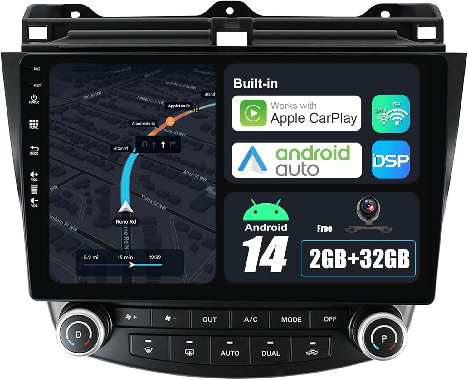 Android 14 IPS Car Stereo for Honda Accord 7Th (2002-2007) - Wireless Carplay + Android Auto - 2G+32G - Rear Camera - 10.1 Inch 2 Din - Steering Wheel DAB Fast-Boot Bluetooth ﻿ image number 2