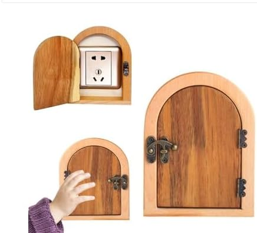 2 Pack Handmade Wooden Fairy Door Outlet Cover Plate &ndash; No Punching Required Baby Proofing Electrical Outlet Cover, Vintage Light Switch Cover Plates image number 1