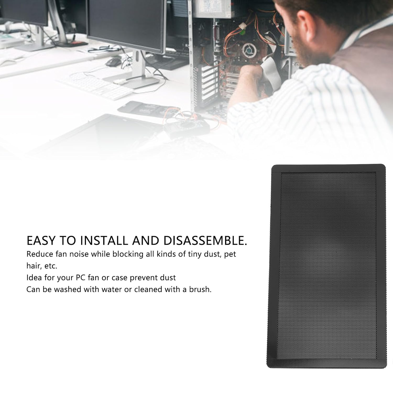 Jectse DIY PC Case Dust Mesh Filter, 10Pcs PVC Dustproof Magnetic Dust Filter Cover, 12X24Cm, Black, for PC Case Power Supply, Fan Vent, Desktop image number 6