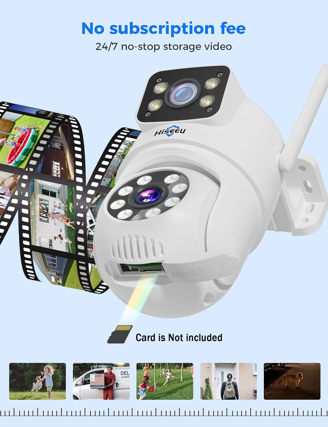 Hiseeu Wireless Security Camera Dual Lens 5G/2.4G Wifi PTZ Camera Outdoor IP65 Waterproof Motion Tracking,Color Night Version, Plug-In Cable, No-Monthly Fees Works with Wireless Camera System image number 5