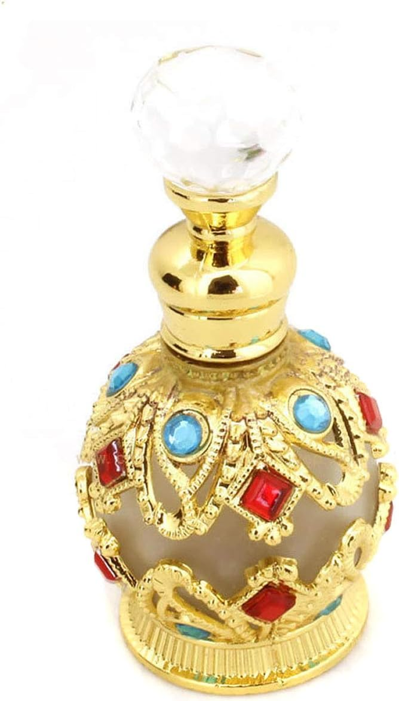 Suoirblss Vintage Glass Aromatherapy Empty Bottle Perfume Bottles Empty Refillable Essential Oil Bottle Decorative Bottles for Living Room (Gold)