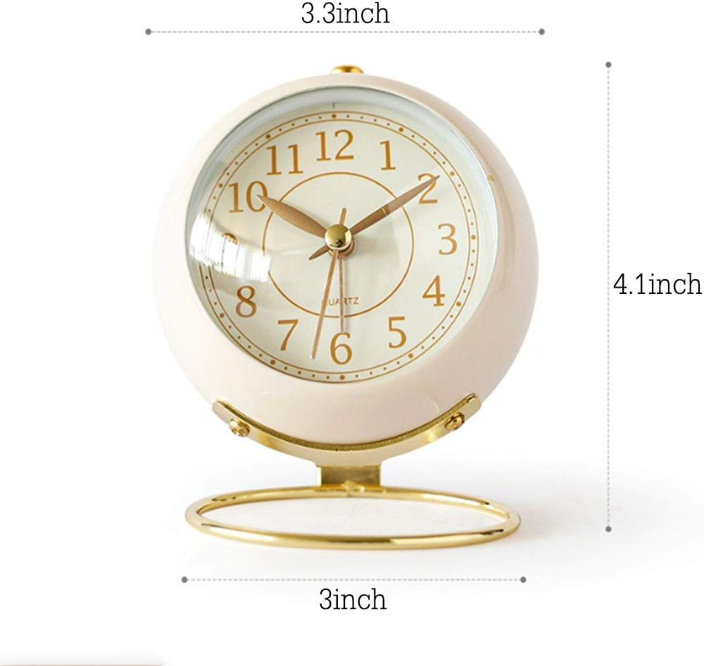 Analog Alarm Clocks,Small Table Clocks,Retro Backlight Cute Simple Design Desk Clock with Night Light,Silent Non-Ticking,Battery Powered,For Living Room Bedroom Bedside Indoor Decor - White image number 3