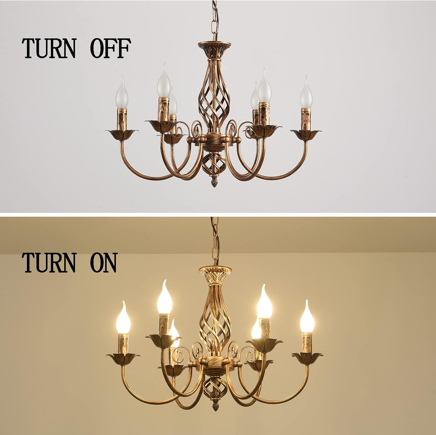 Jaycomey French Country Chandelier, Rustic 6 Light Bronze French Country Pendant Light Fixture, Vintage Metal Chandelier for Dining Room Kitchen Living Room Bedroom Hallway, E14 Base - Black/12 Light image number 4