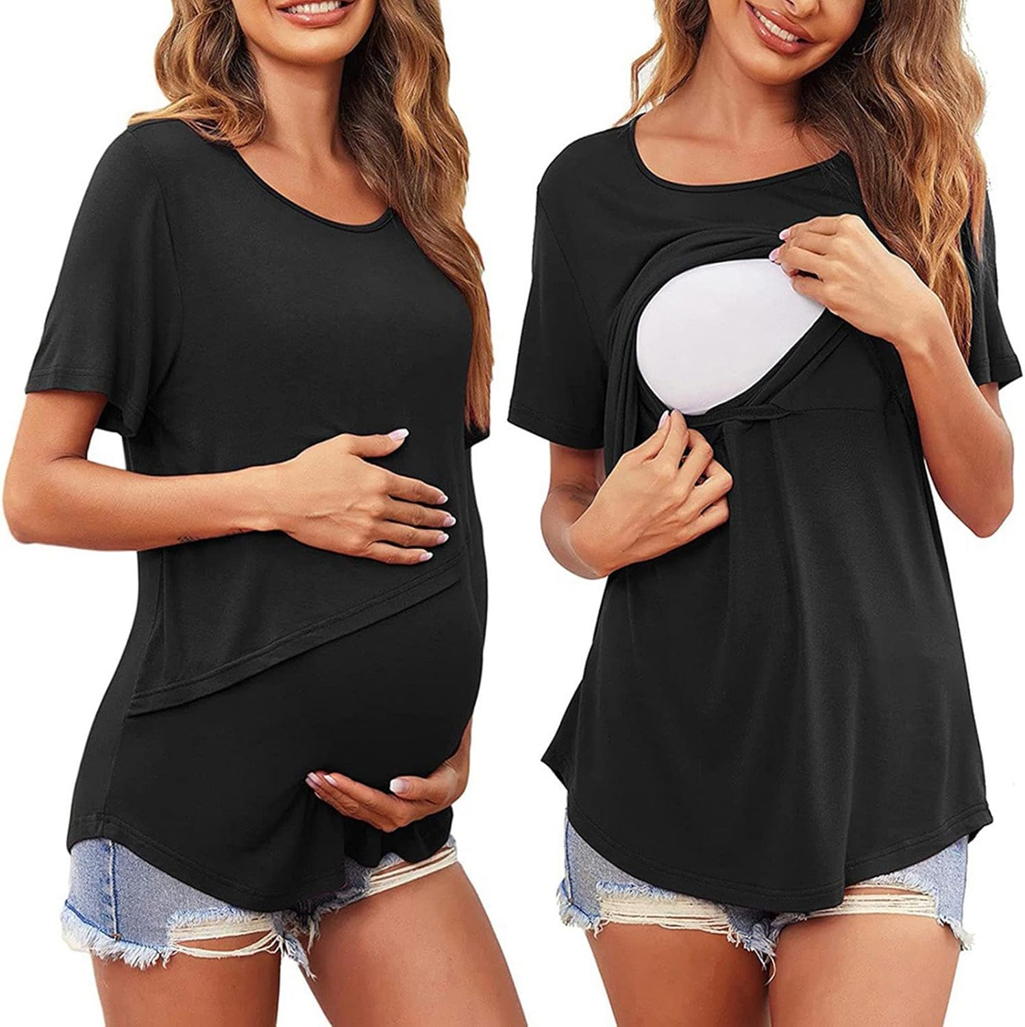 Kowaku Women'S Maternity Shirts Breastfeeding Tshirt Full Coverage Skin Friendly Breastfeeding Tees Nursing Shirts for Daily Wear