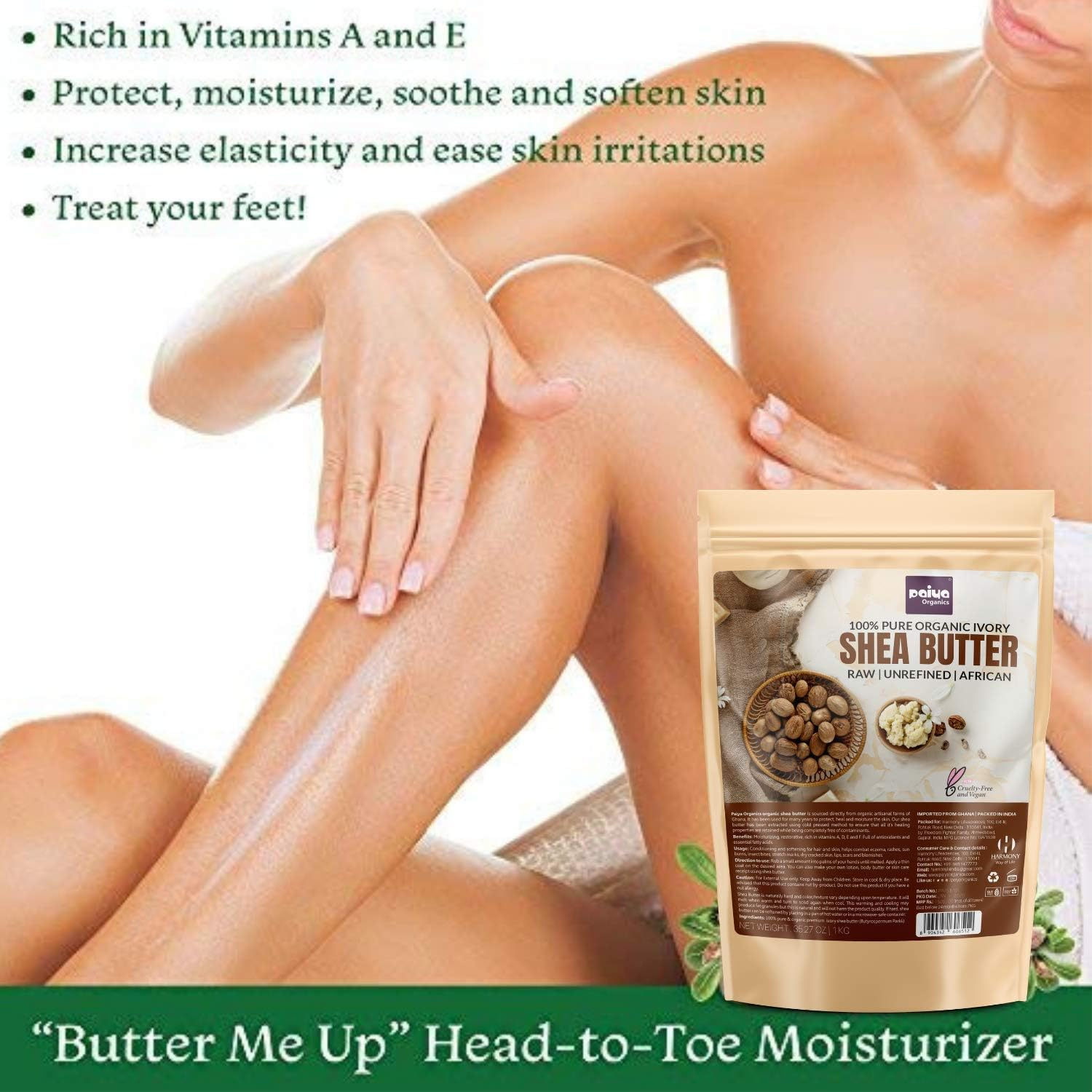 Paiya Organics&reg; 1 Kg Raw Unrefined Organic Shea Butter for Skin Face Hair, PETA Cruelty Free & Vegan, Super Saver Pack