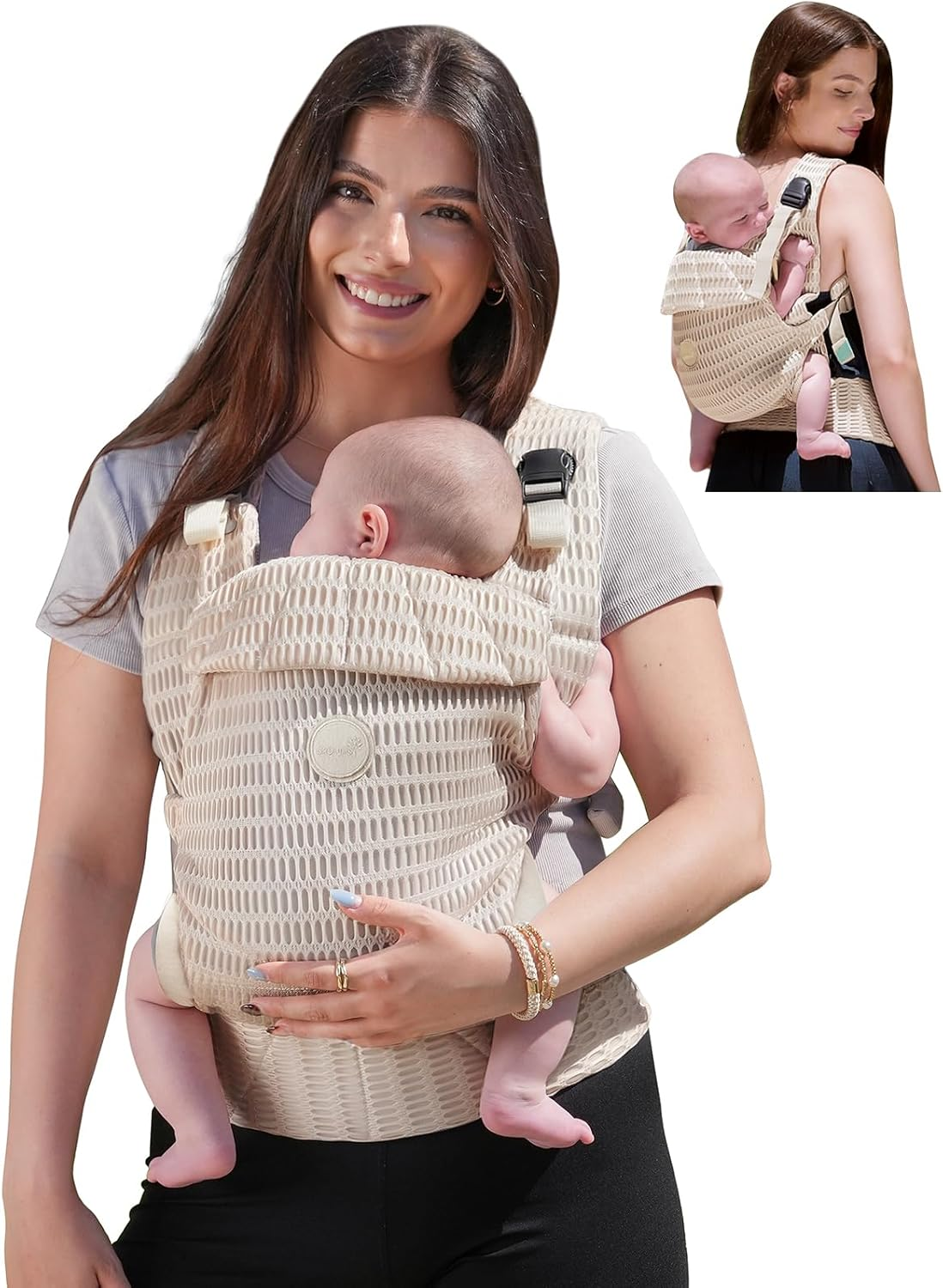 GROWNSY Baby Carrier Newborn to Toddler, Breathable Mesh Baby Carrier Ergonomic(7-44Lbs) with One-Click Sliding Clasp, Head Support, Hands-Free Comfort and Breathable image number 5