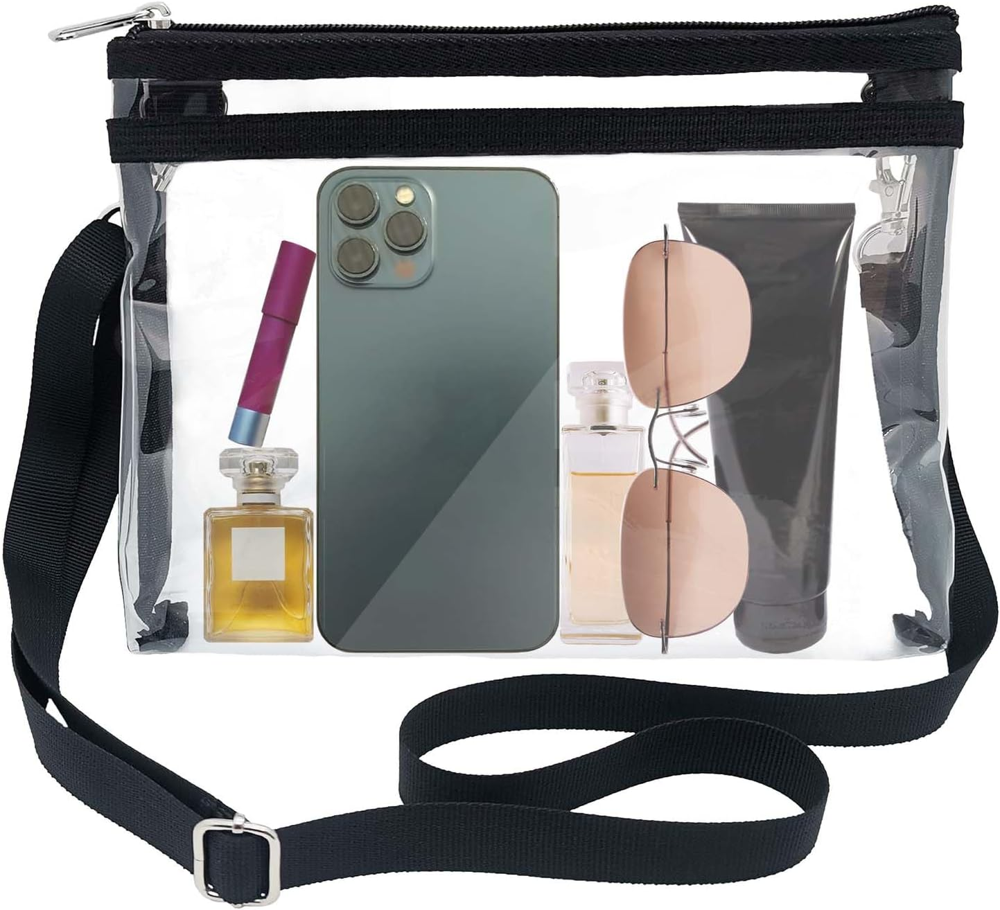 PVC Clear Crossbody Bag Stadium Approved, Transparent Gym Shoulder Bag, Clear Purse, Zipper Sling Style, Adjustable Shoulder Strap, for Sports Fans and Travelers, for Men & Women image number 3