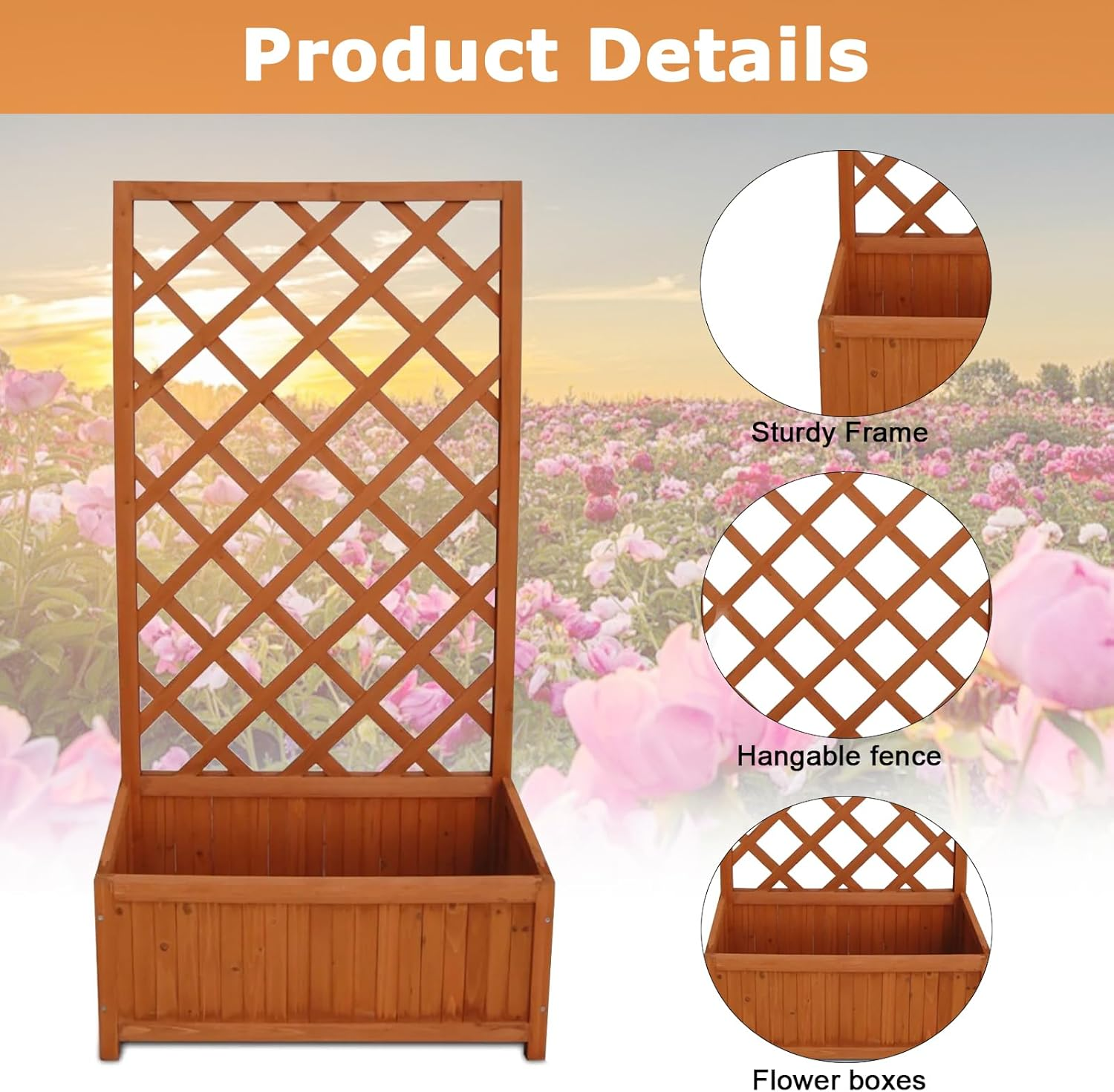 Garden Bed Wooden Planter Box, Gardening Supplies Plant Containers Patio,Vertical Containerized Raised Beds for Vegetables Flowers,70 X 30 X 135 Cm image number 4