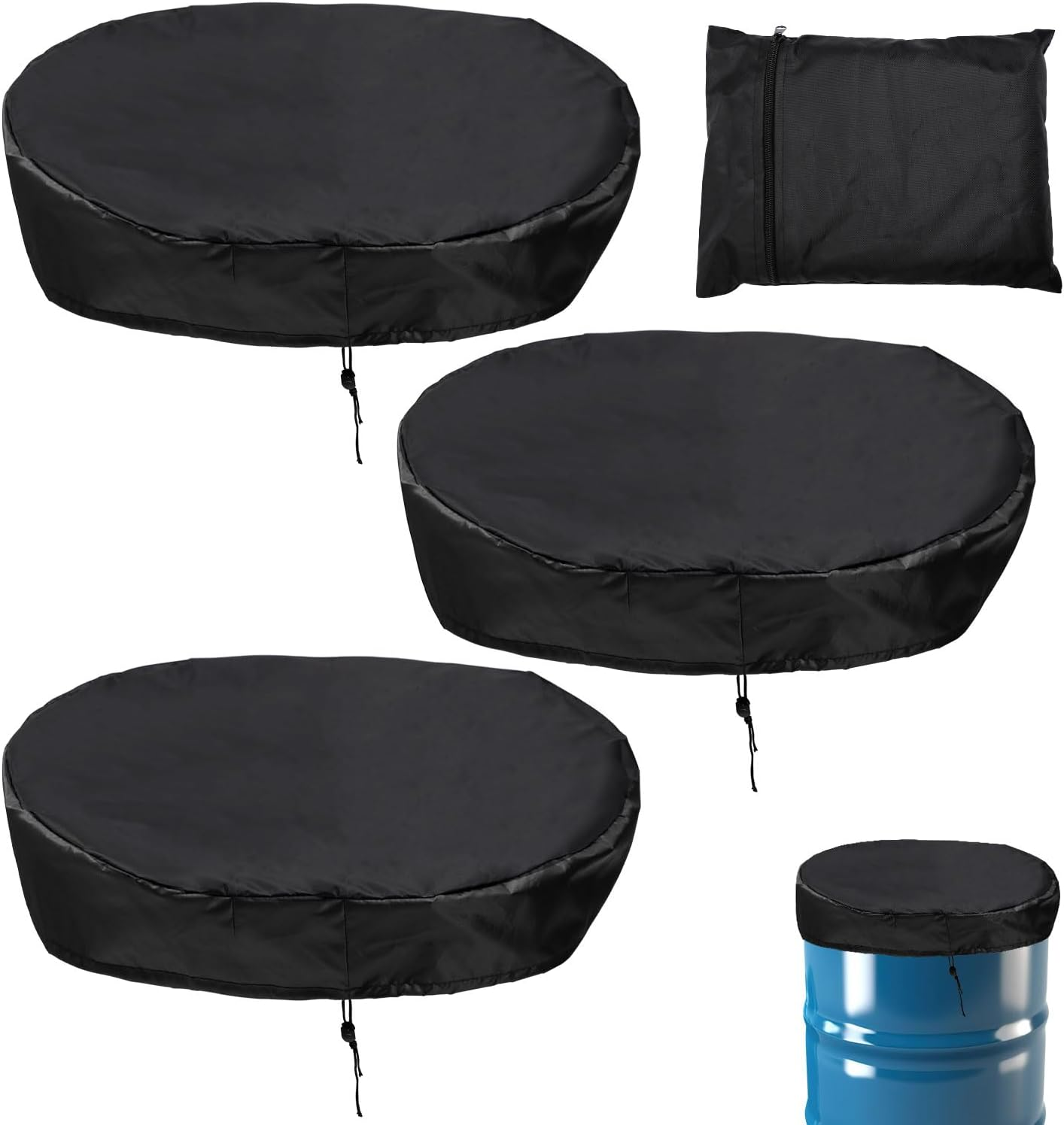 3Pcs 55 Gallon Drum Cover, Waterproof Trash Can Covers Outdoor Stretchable 55 Gallon Barrel Lid Oxford Fabric with PU Coating Rain Barrel Cover with Drawstring image number 5