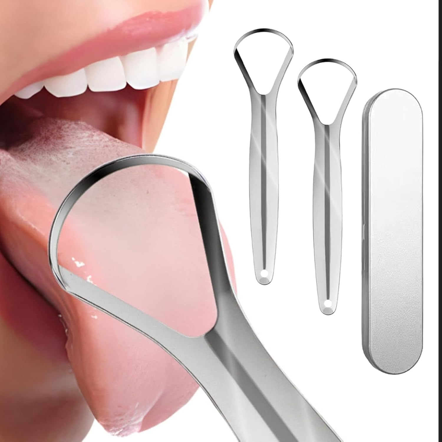 RODISHOMM Stainless Steel Tongue Scraper & Cleaner for Adults &ndash;2 Pack Metal Tongue Brush, Reduces Bad Breath & Freshens Breath with Storage Box image number 5