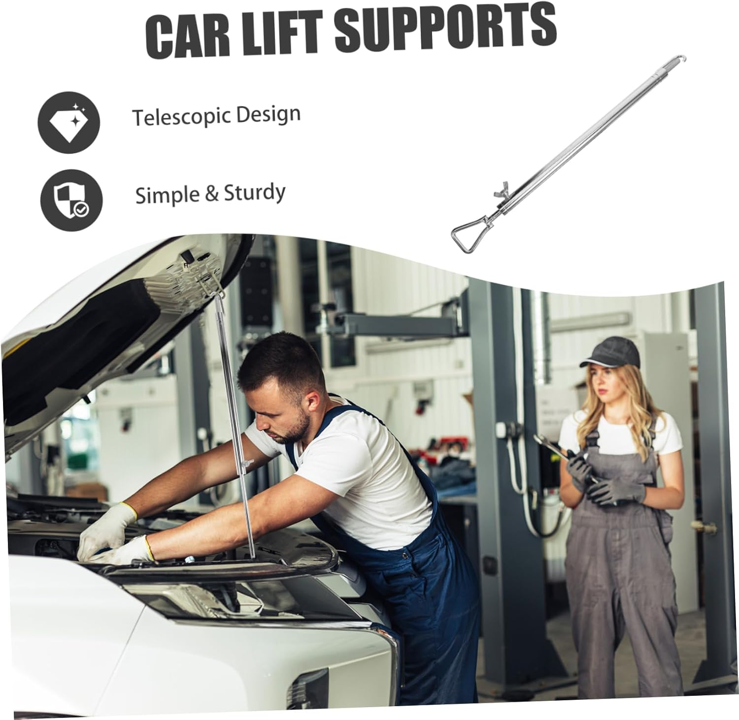 Telescopic Car Hood Prop Rod Bodywork Repair Support for Automotive Metal Easy to Use Tool
