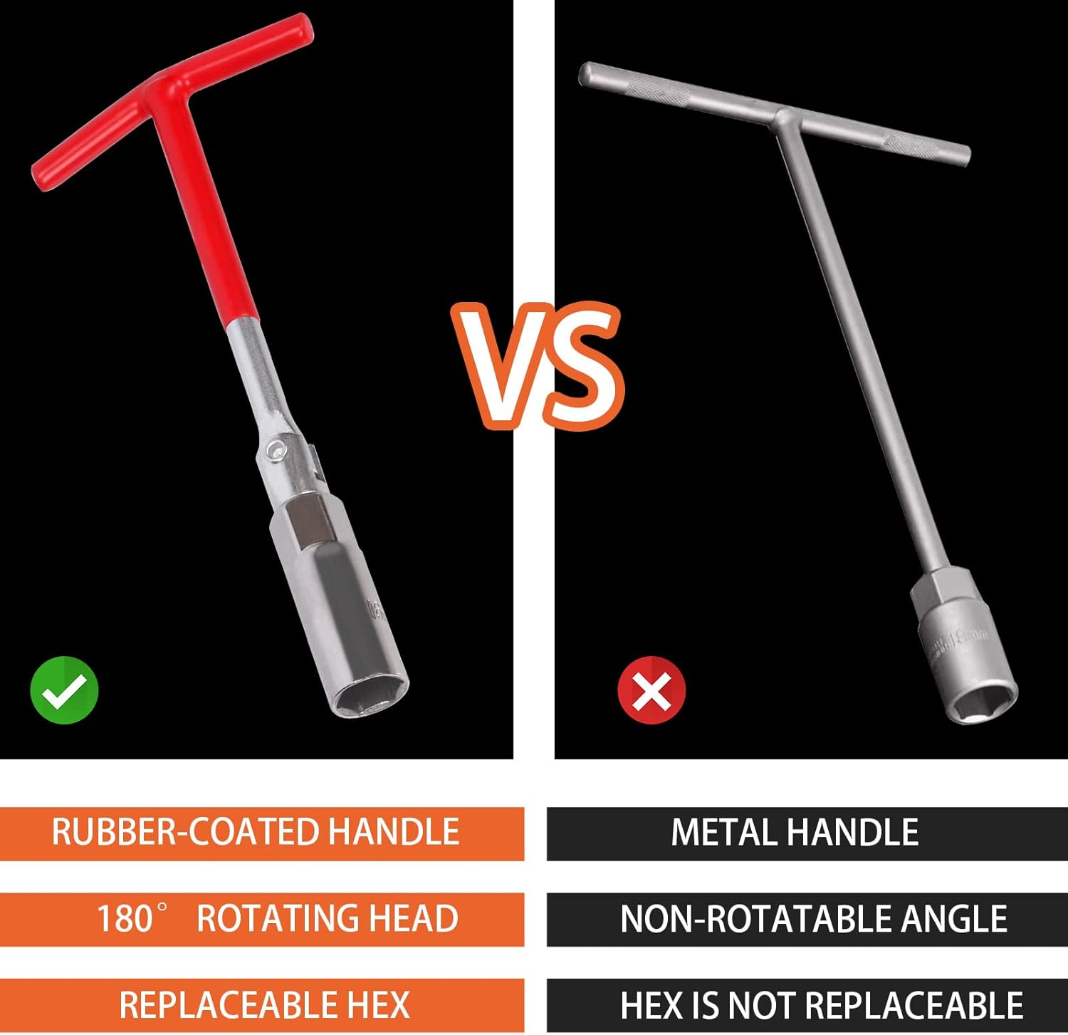Tanstic 4Pcs T-Handle Universal Joint Spark Plug Socket Wrench with 16Mm(5/8") and 21Mm(13/16") Socket Wrench, Spark Plug Gap Gauge, T-Bar Remover Installer Double Socket Wrench image number 2