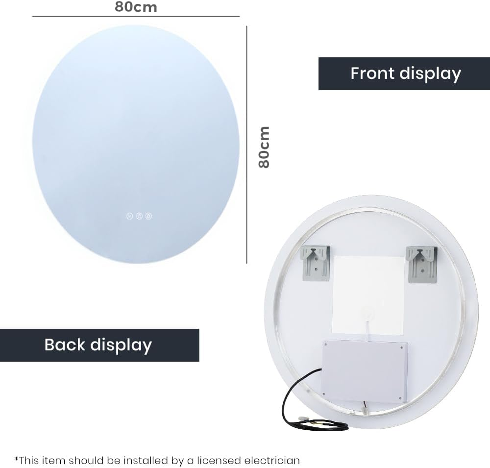Simplus LED Wall Mirror 800MM round Bathroom Mirrors for Wall Mounted Anti-Fog Smart Touch Switch Vanity Makeup Mirror(Backlit Light) image number 4