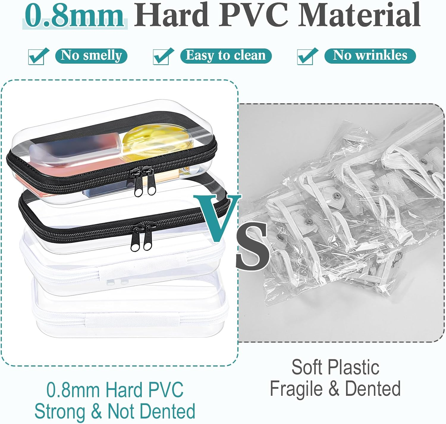 Hoolerry 4 Pcs Hard Clear Zipper Case Makeup Bags Plastic Pencil Pouch Transparent Storage Box Containers for Cosmetics, Snacks, Building Blocks, Puzzles(Black and White,7.5 X 3.9 X 2 In) image number 2